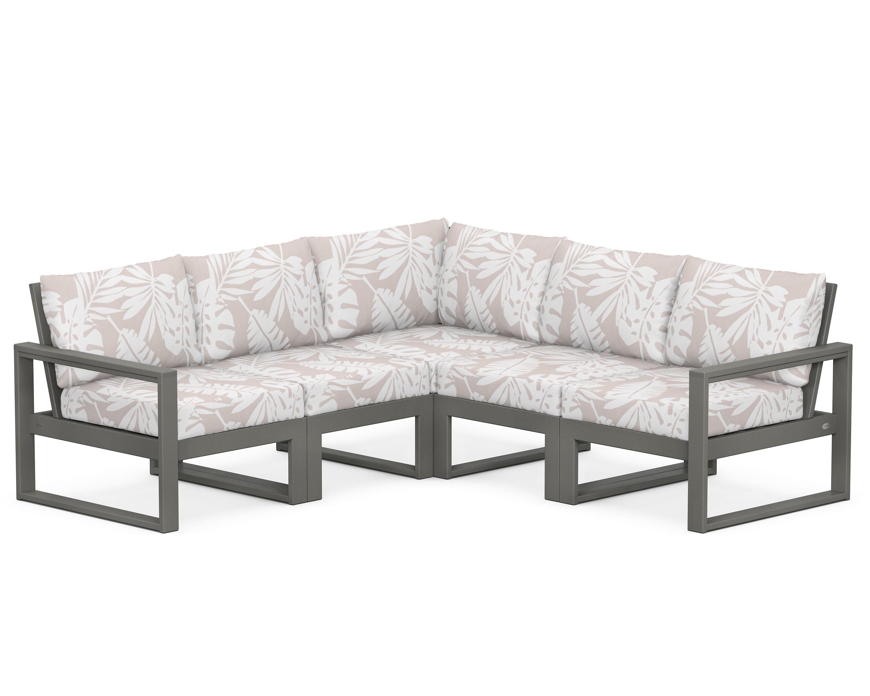 POLYWOOD® EDGE 5-Piece Modular Deep Seating Set in Slate Grey / Leaf Dune Burlap