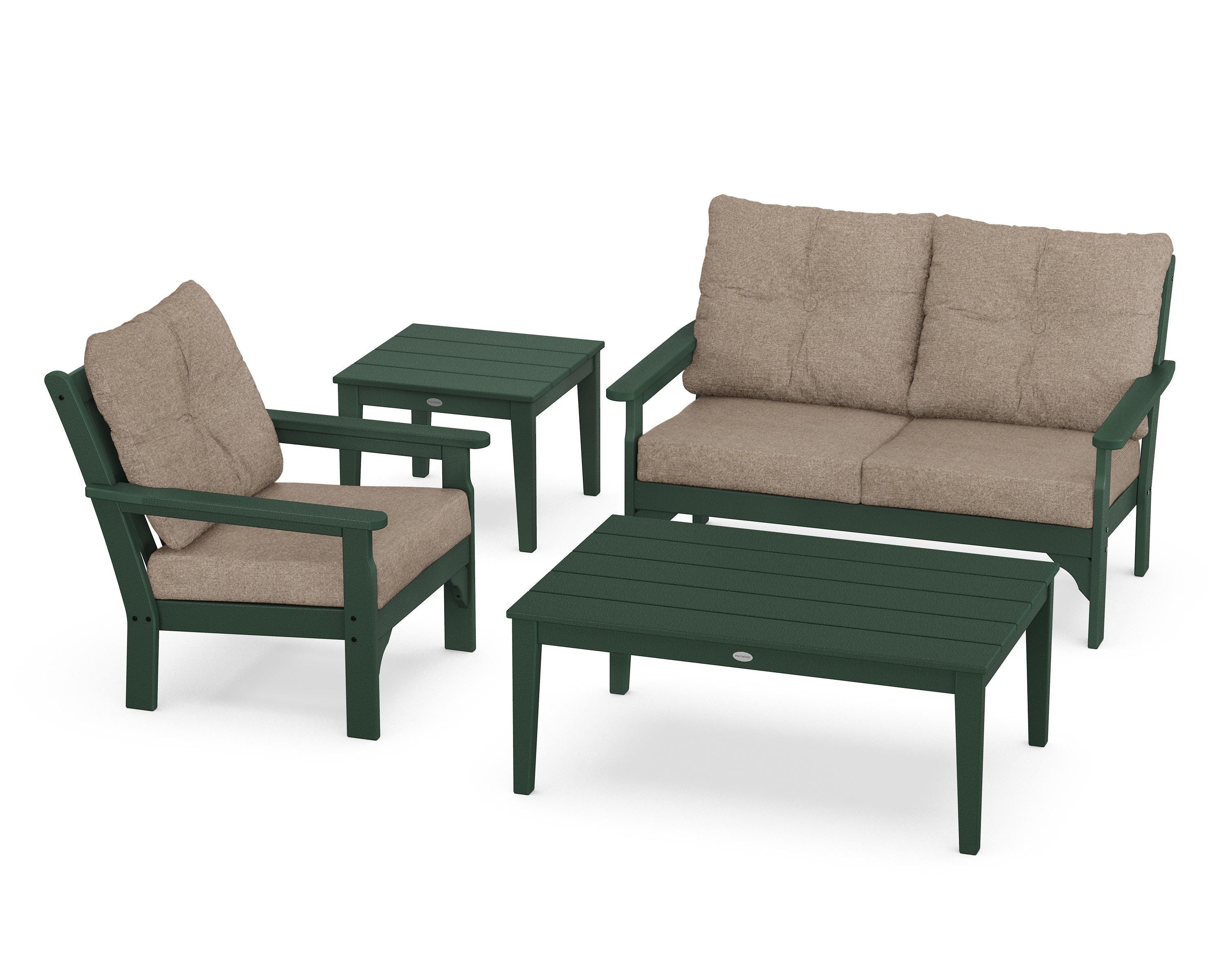 POLYWOOD® Vineyard 4-Piece Deep Seating Set in Green / Spiced Burlap