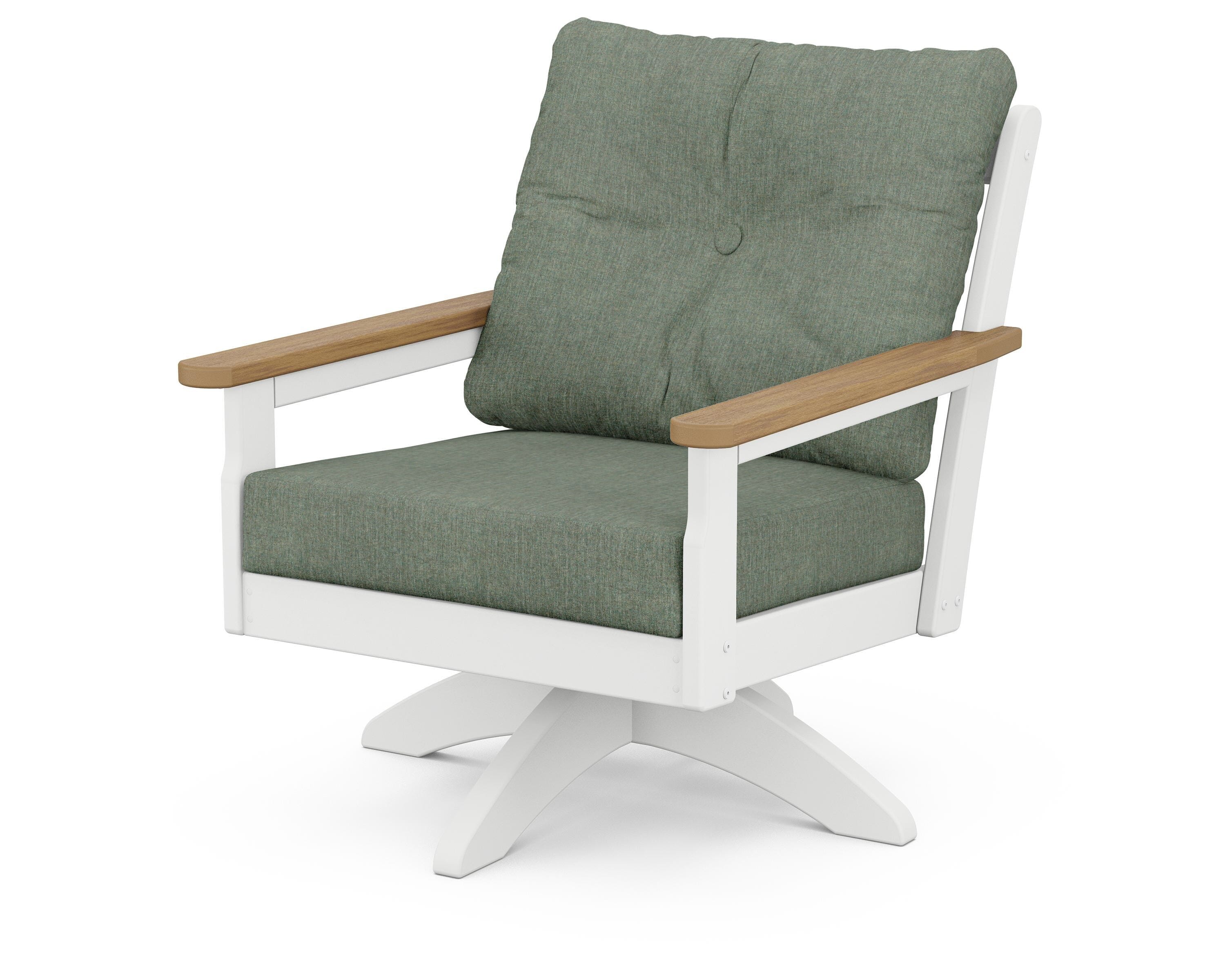 POLYWOOD® Vineyard Deep Seating Swivel Chair in White / Natural / Cast Sage
