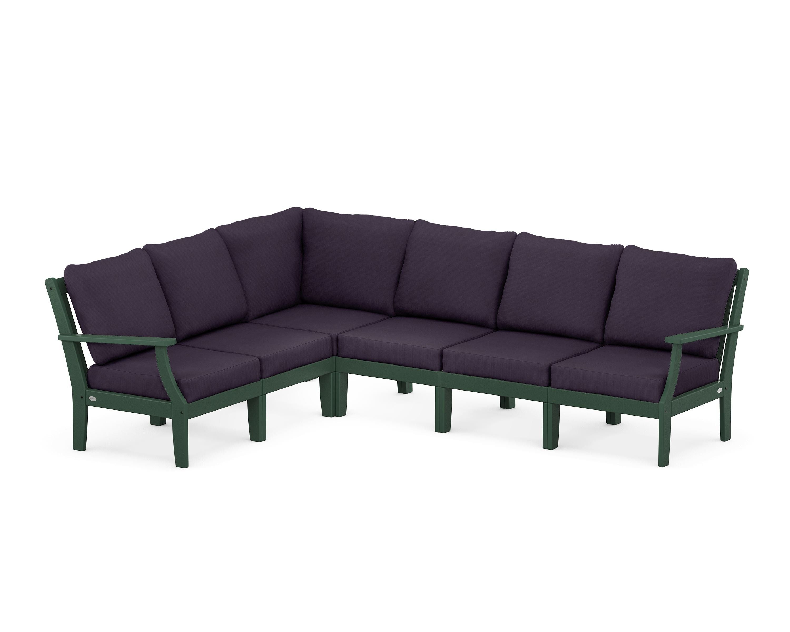 POLYWOOD® Braxton Modular 6-Piece Deep Seating Set in Green / Navy Linen