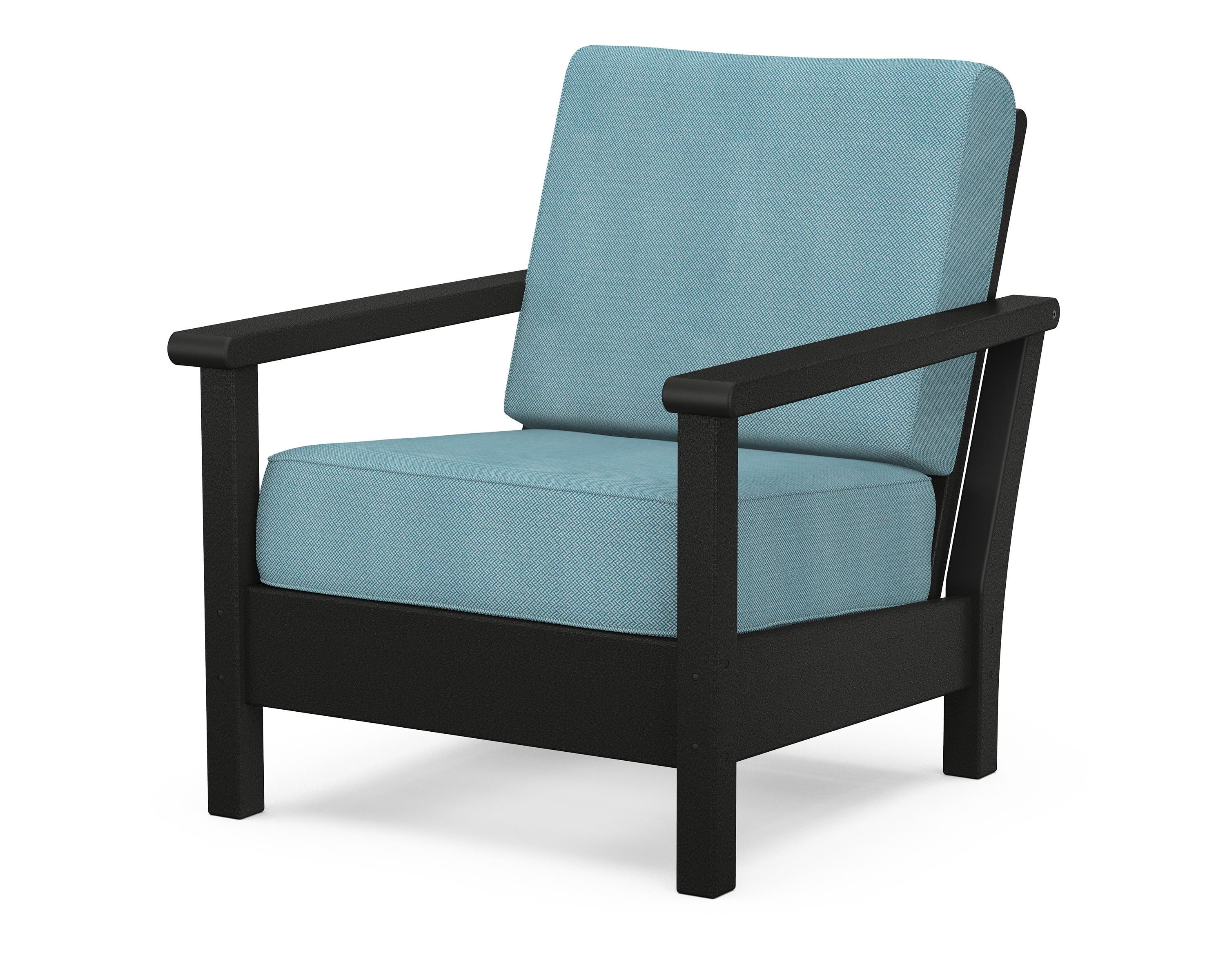 POLYWOOD® Harbour Deep Seating Chair in Black / Lattice Sky Blue