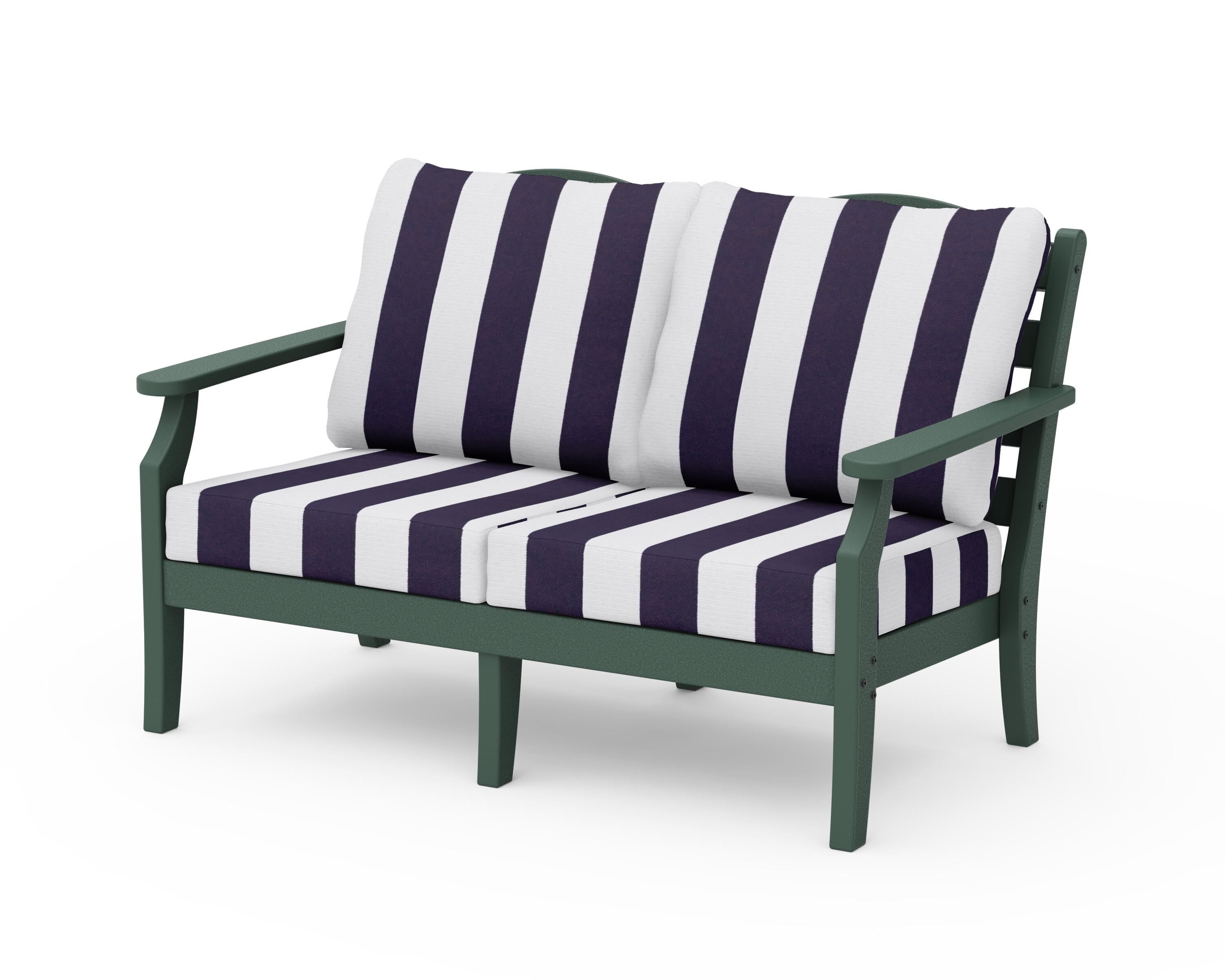 Draper James™ by POLYWOOD® Savannah Deep Seating Loveseat in Green / Cabana Stripe Navy