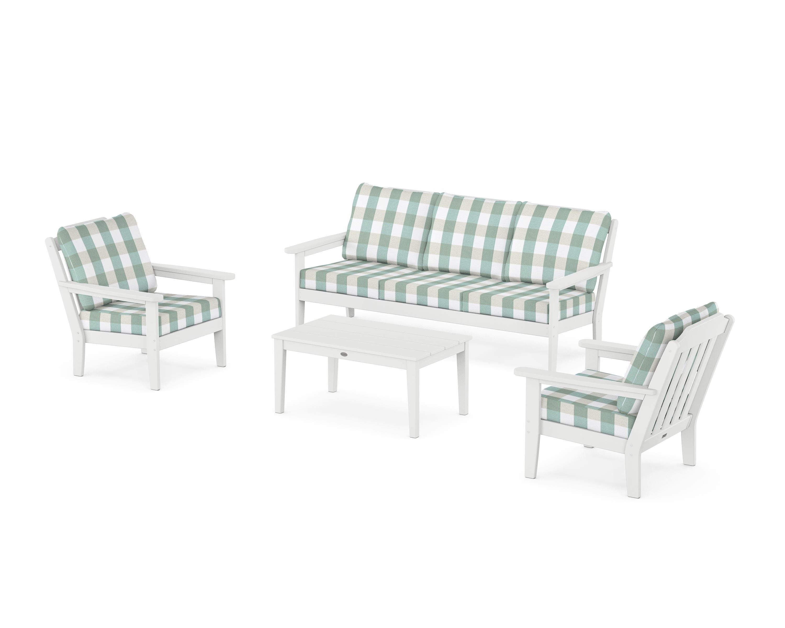 Country Living Cottage 4-Piece Deep Seating Set with Sofa in White / Buffalo Plaid Glacier Spa