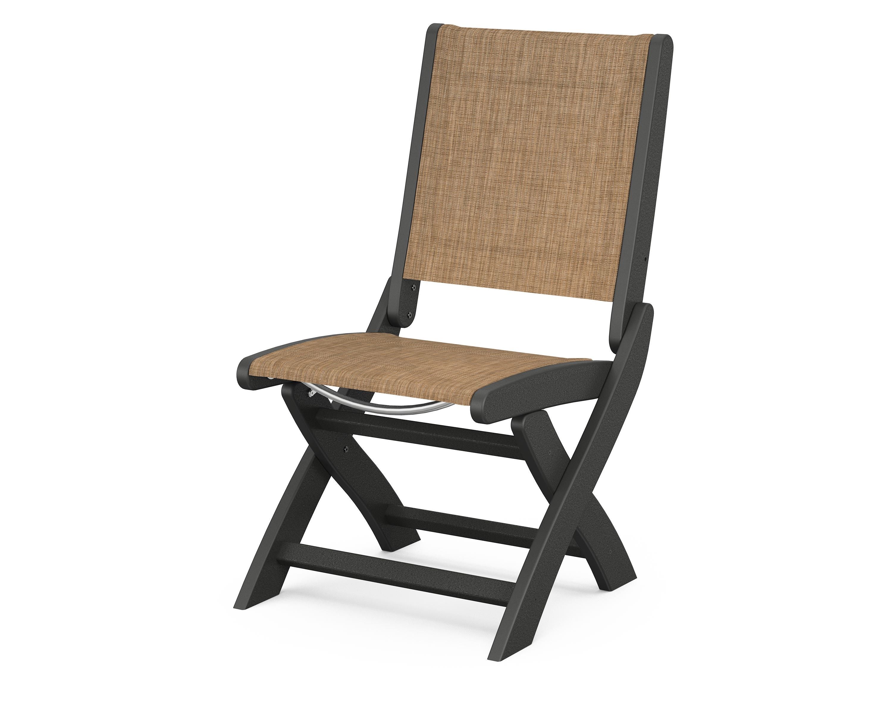 POLYWOOD® Coastal Folding Side Chair in Black / Burlap Sling