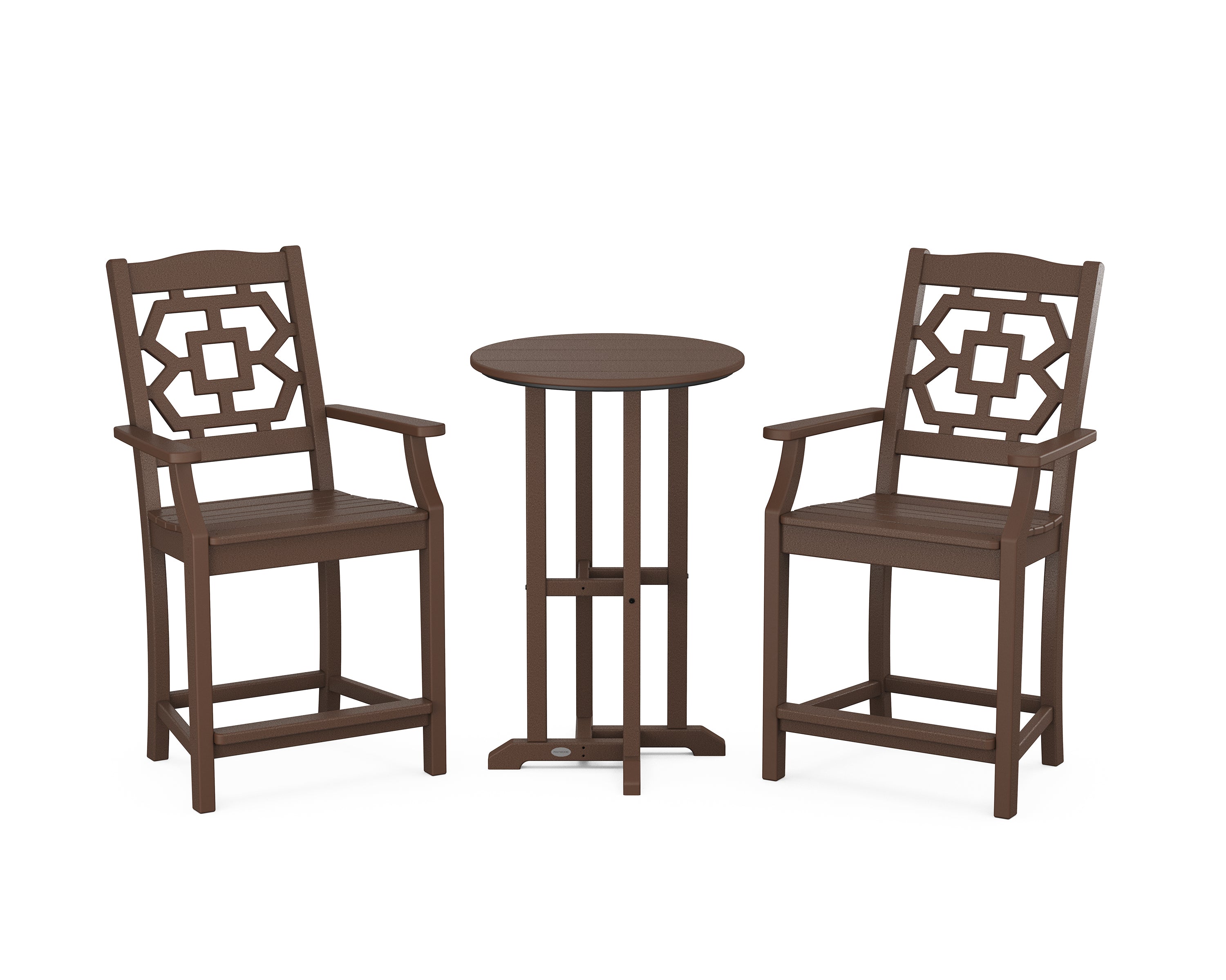 Martha Stewart by POLYWOOD® Chinoiserie 3-Piece Farmhouse Bistro Counter Set in Mahogany