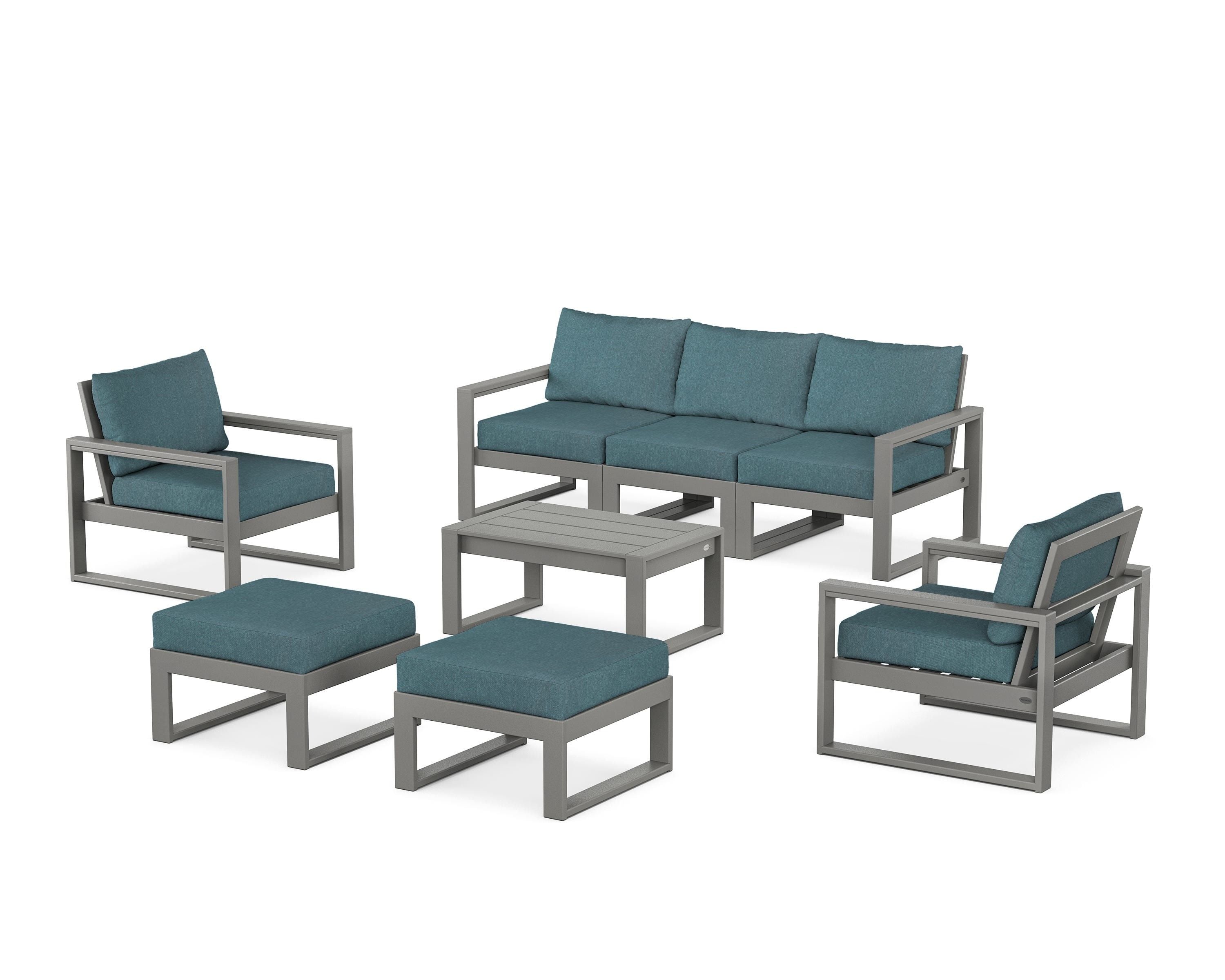 POLYWOOD® EDGE Sectional 8-Piece Lounge Sofa Set in Slate Grey / Ocean Teal