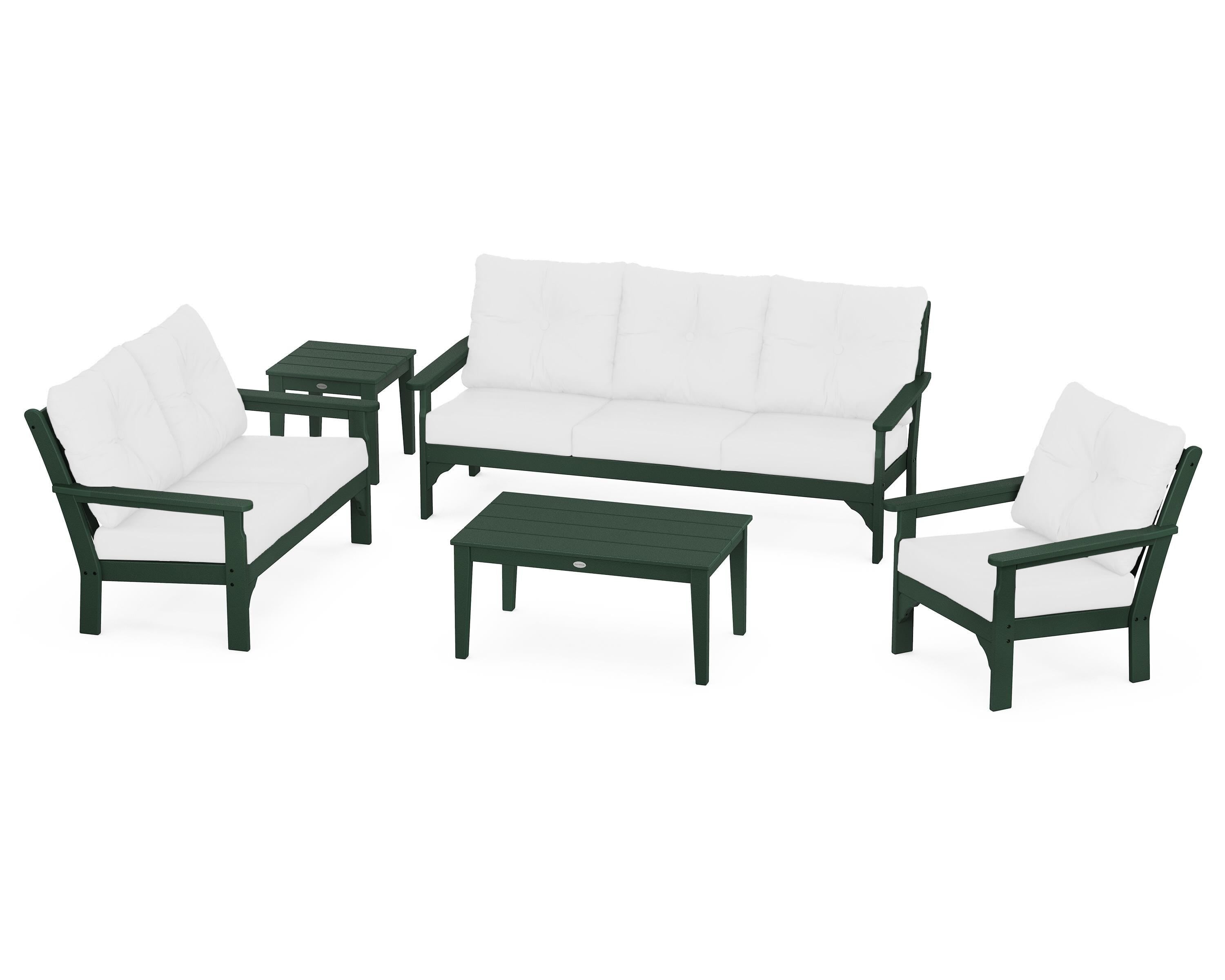 POLYWOOD® Vineyard 5 Piece Deep Seating Set in Green / Natural