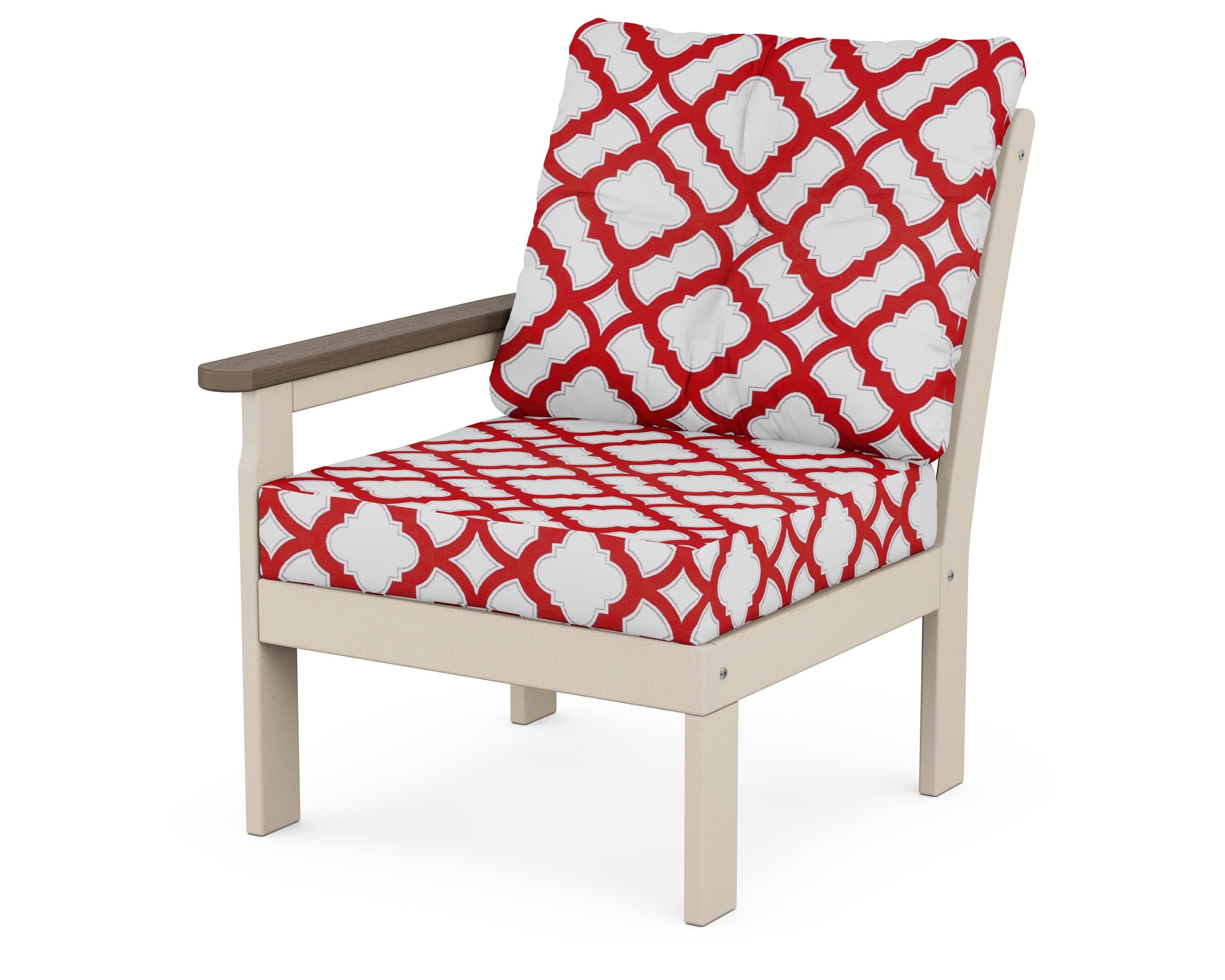 POLYWOOD® Vineyard Modular Left Arm Chair in Sand / Kona / Trellis Crimson
