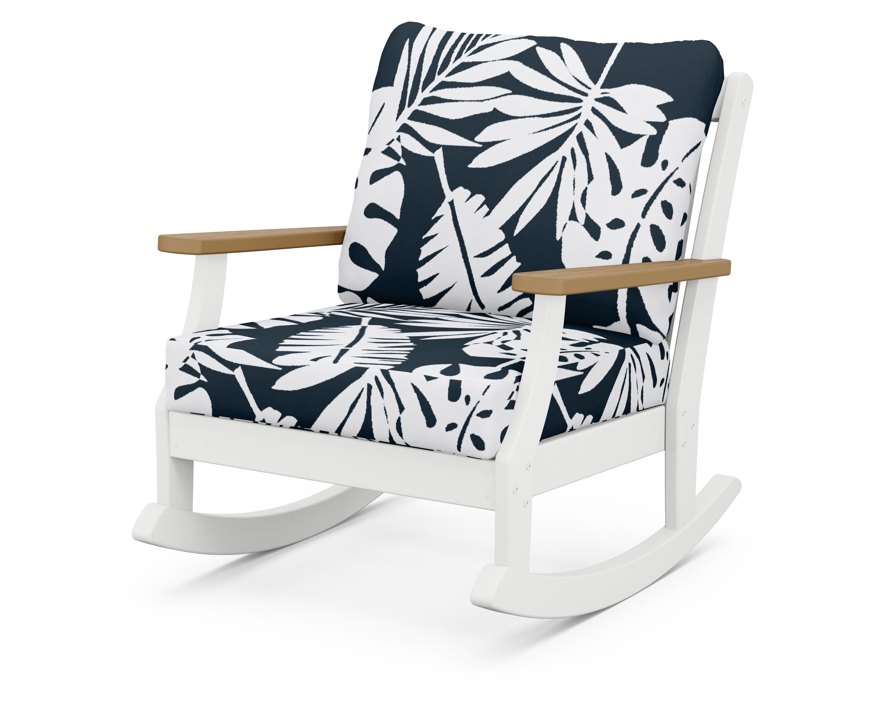 POLYWOOD® Braxton Deep Seating Rocking Chair in White / Natural / Leaf Marine Indigo