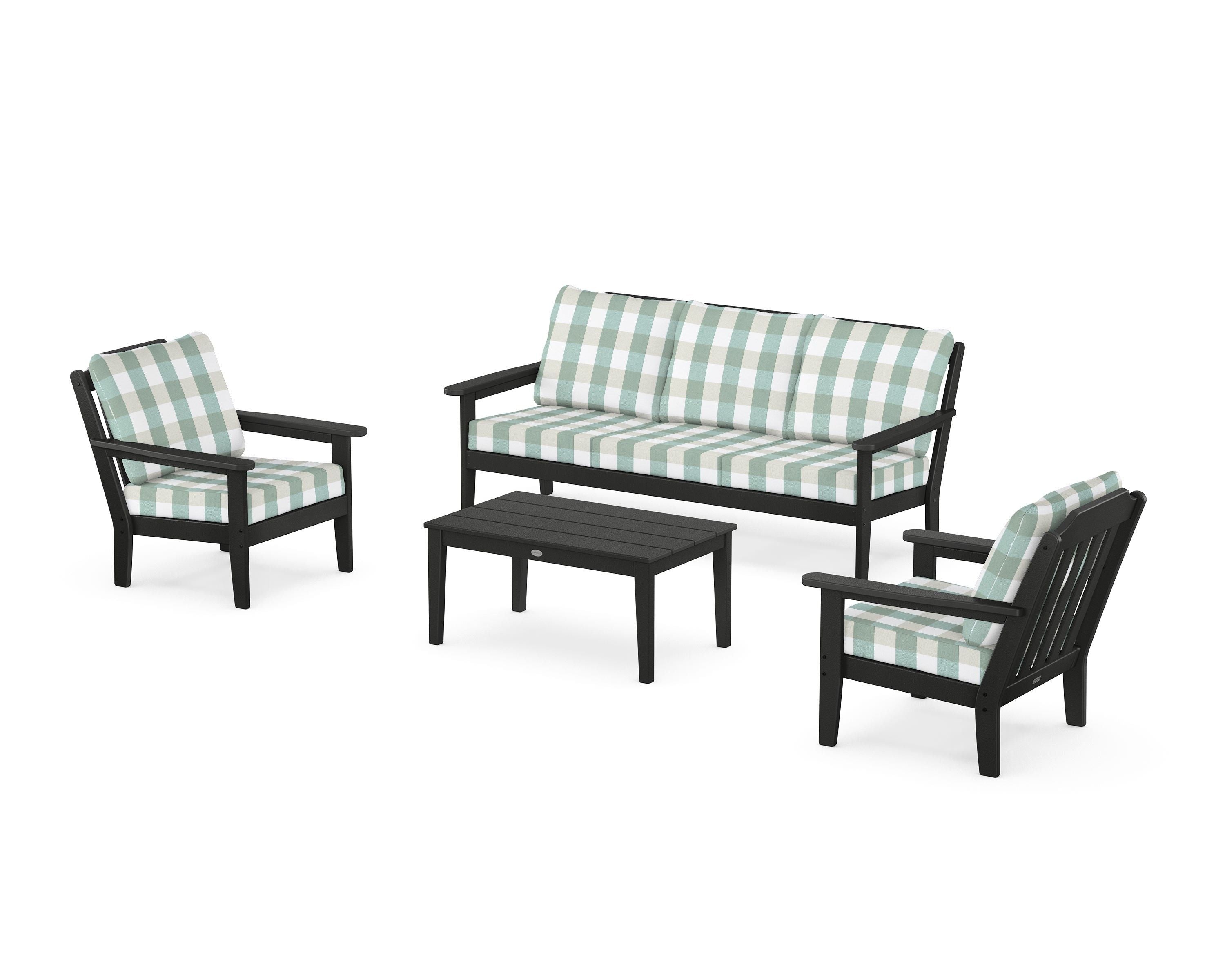 Country Living Cottage 4-Piece Deep Seating Set with Sofa in Black / Buffalo Plaid Glacier Spa