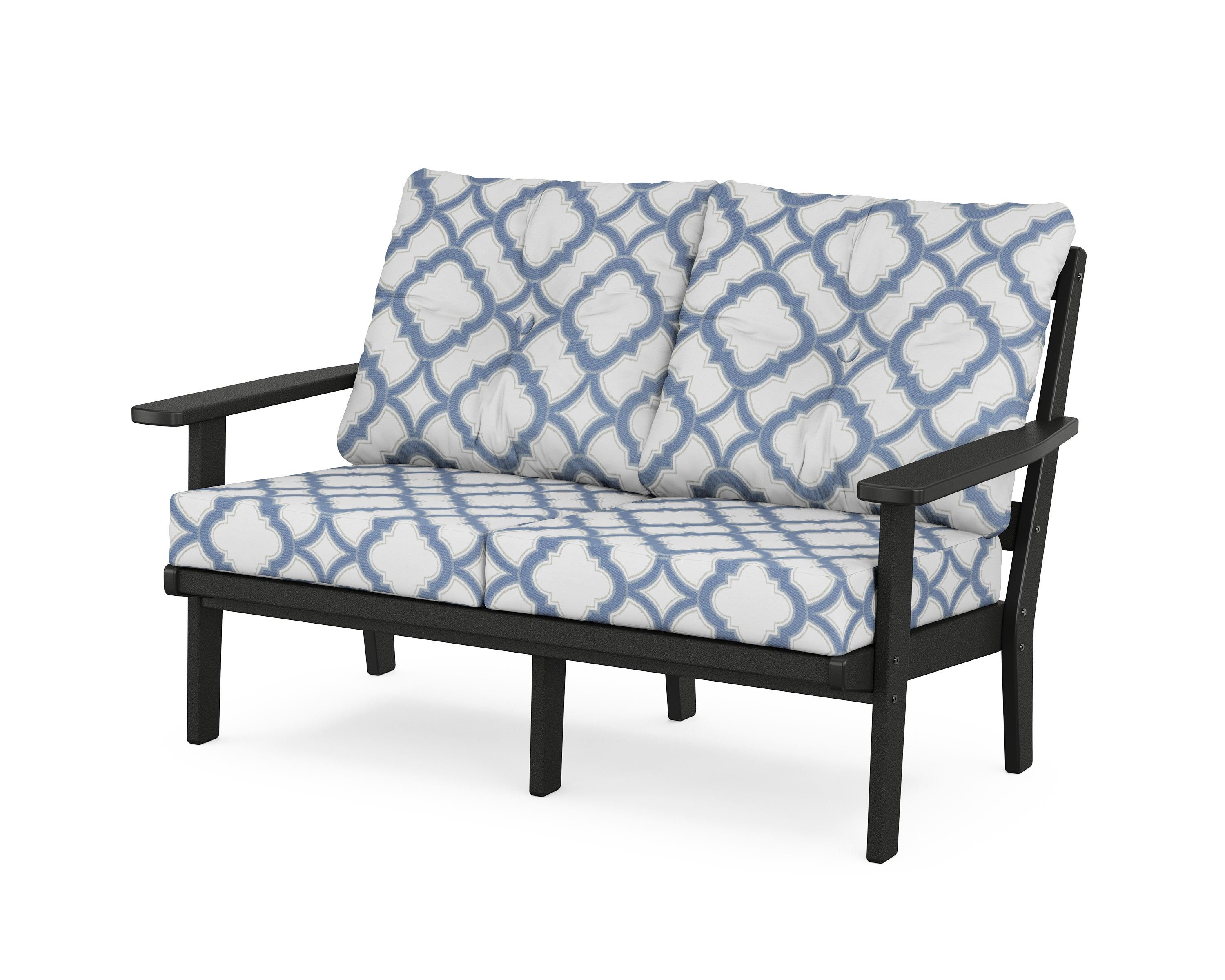 POLYWOOD® Prairie Deep Seating Loveseat in Black / Trellis Sky Blue