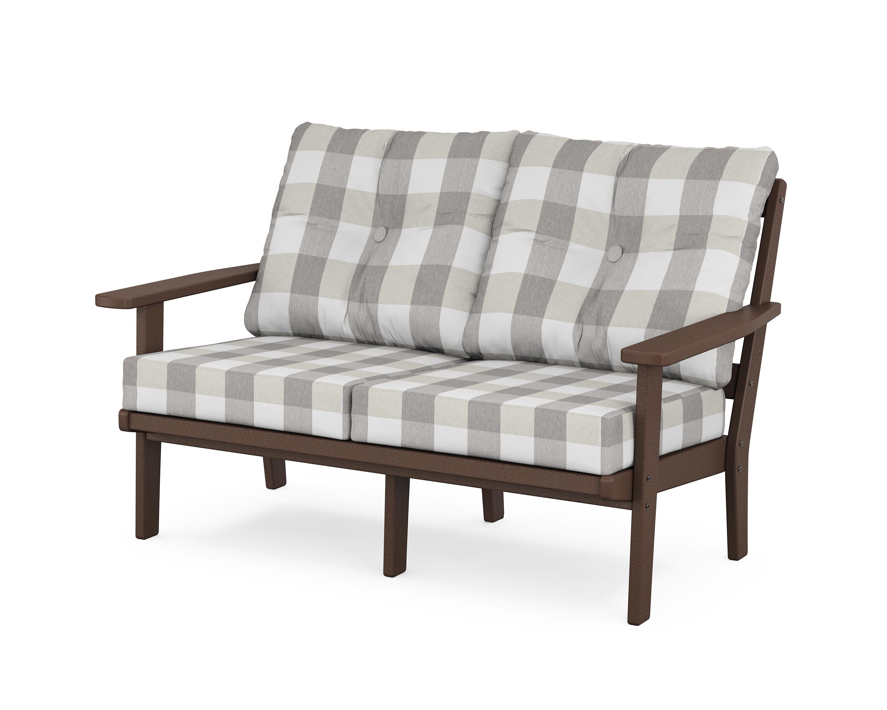 POLYWOOD® Prairie Deep Seating Loveseat in Mahogany / Buffalo Plaid Grey Mist