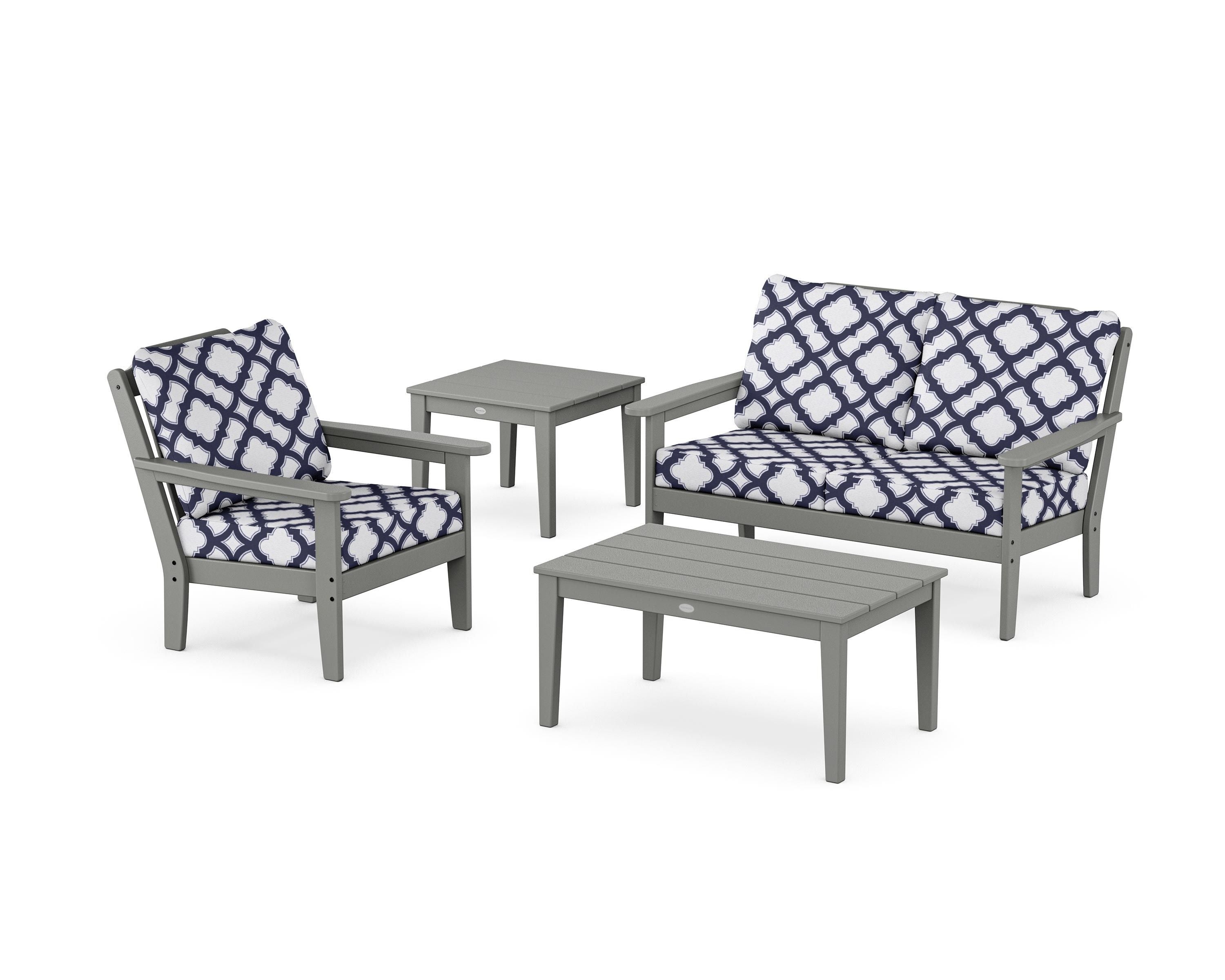 Country Living Wovendale 4-Piece Deep Seating Set in Slate Grey / Trellis Navy
