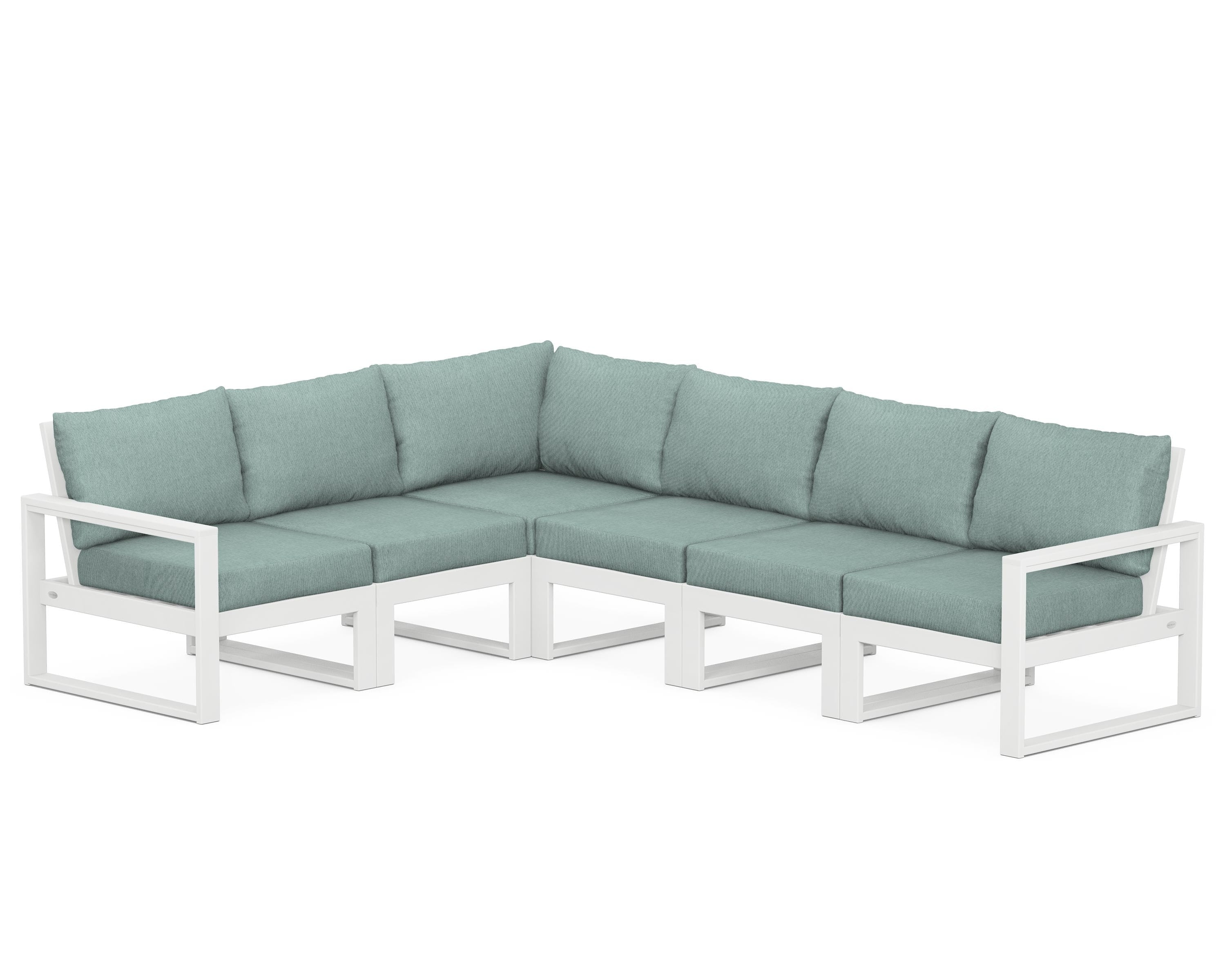 POLYWOOD® EDGE 6-Piece Modular Deep Seating Set in White / Glacier Spa