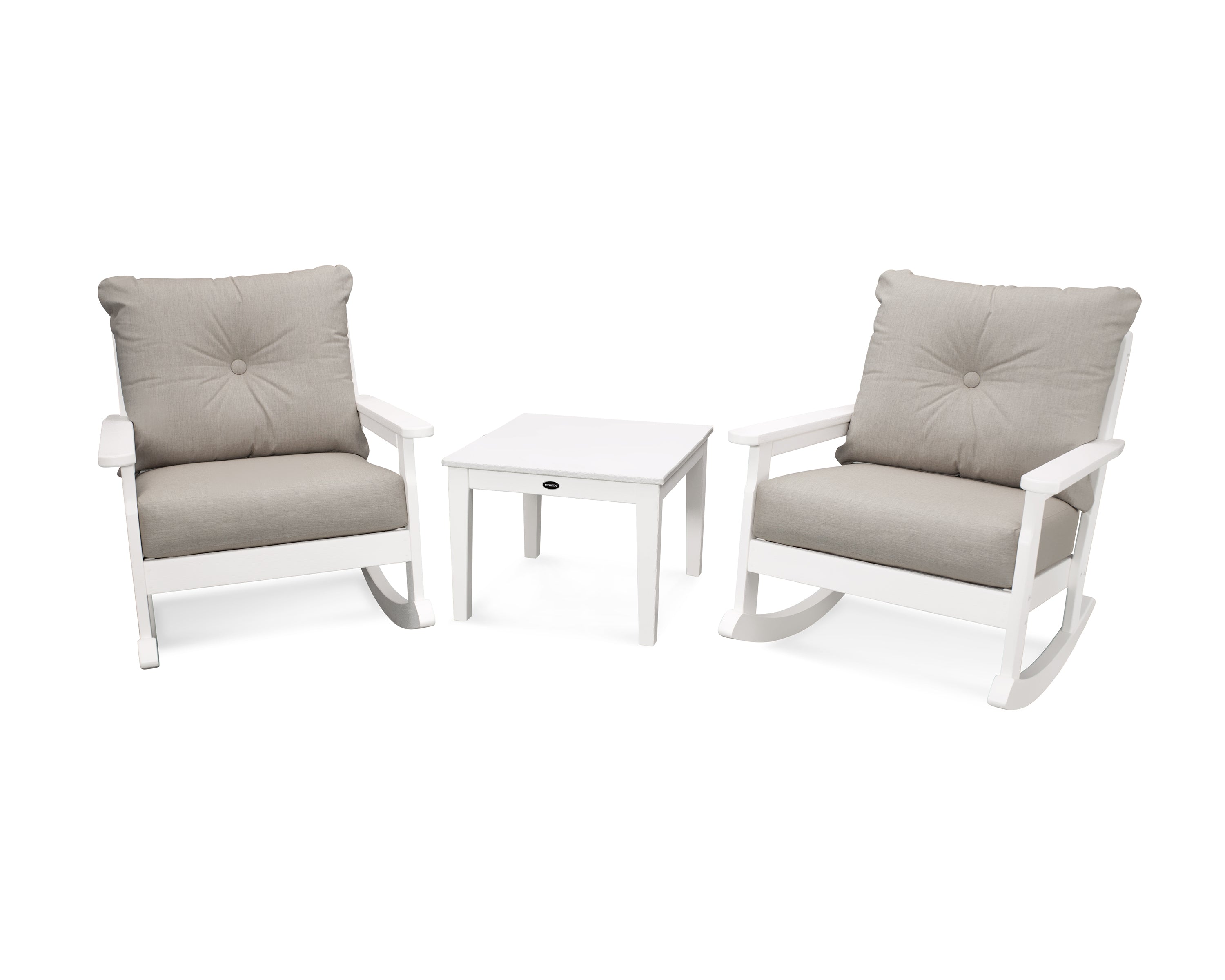 POLYWOOD® Vineyard 3-Piece Deep Seating Rocker Set in White / Cast Ash
