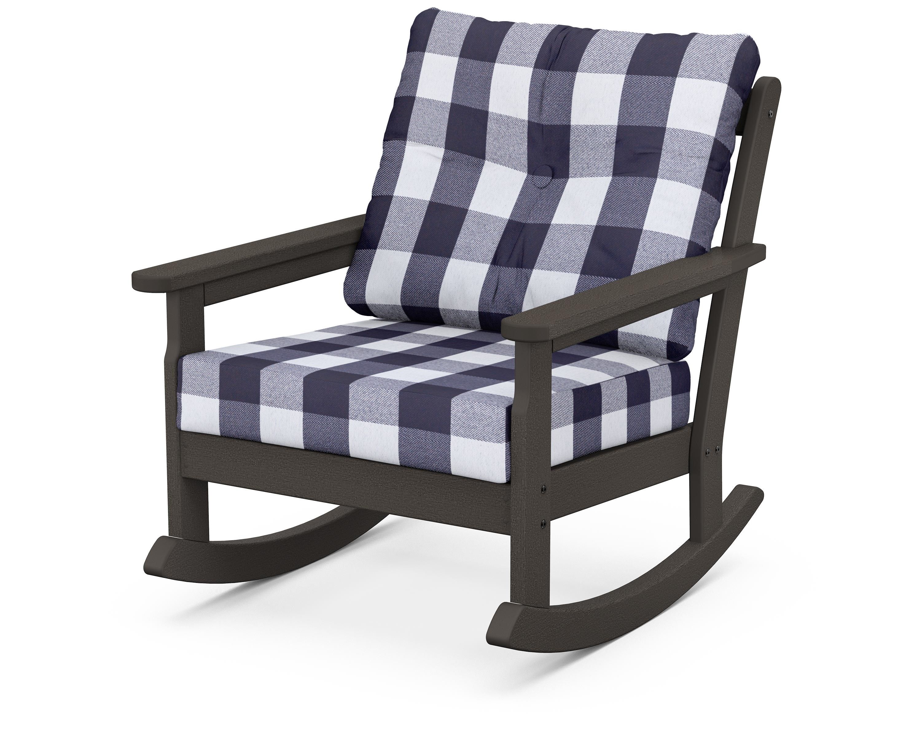 POLYWOOD® Vineyard Deep Seating Rocking Chair in Vintage Coffee / Buffalo Plaid Navy