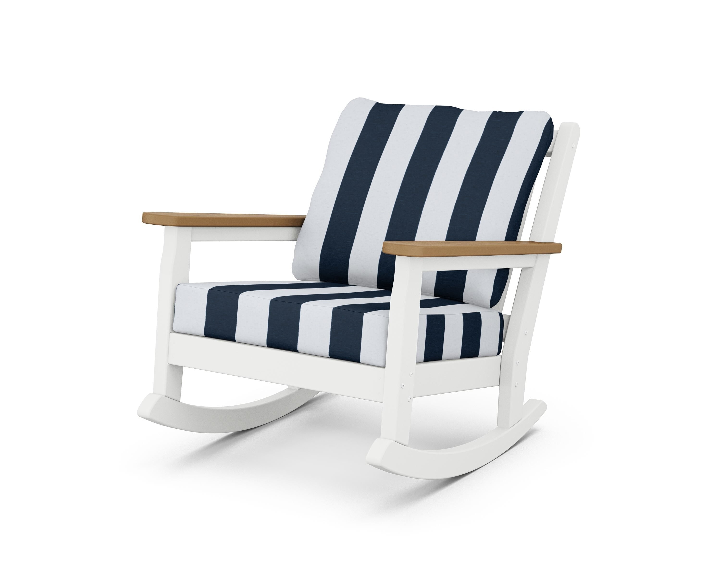POLYWOOD® Chippendale Deep Seating Rocking Chair in White / Natural / Cabana Stripe Marine Indigo