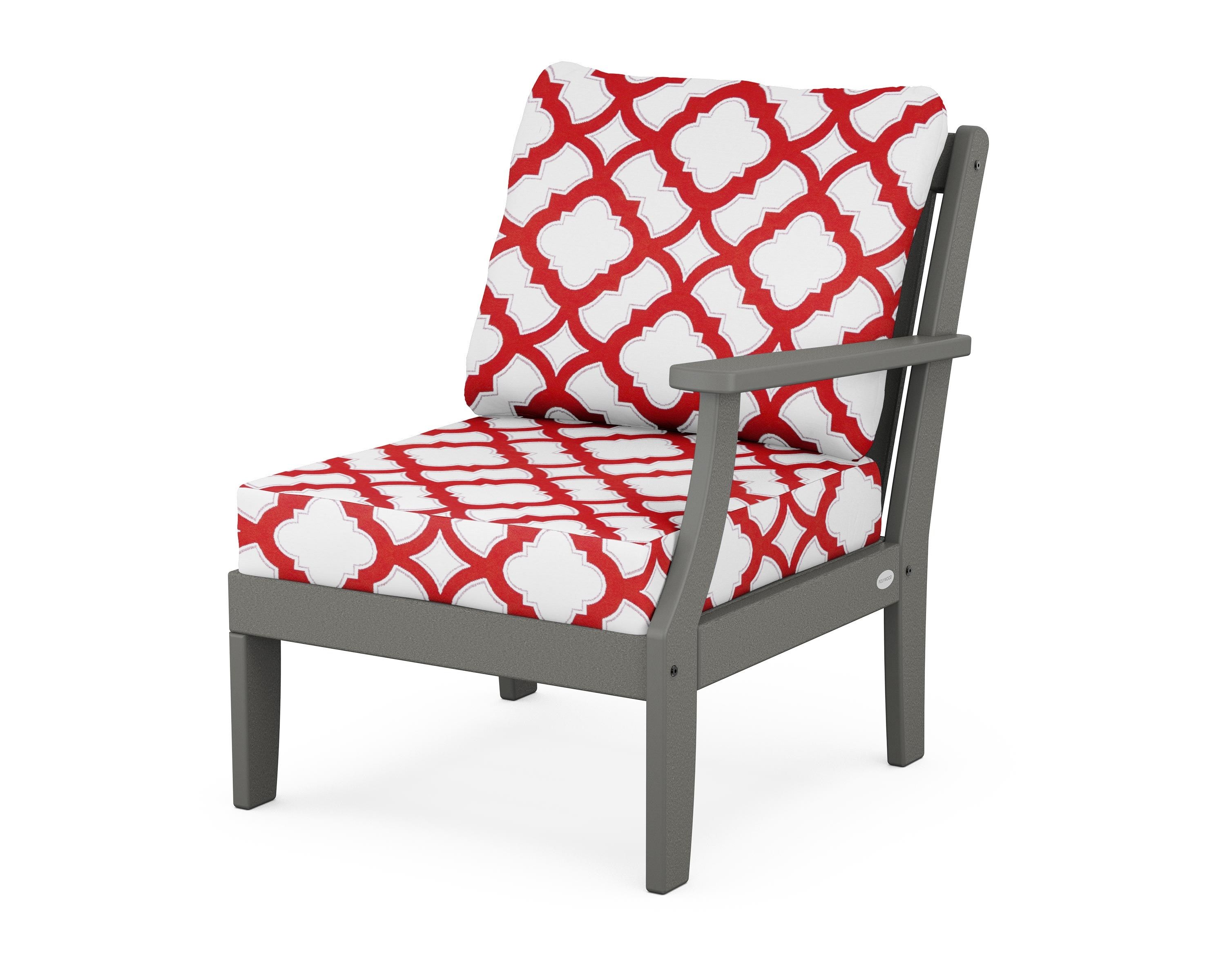 POLYWOOD® Braxton Modular Right Arm Chair in Slate Grey / Trellis Crimson