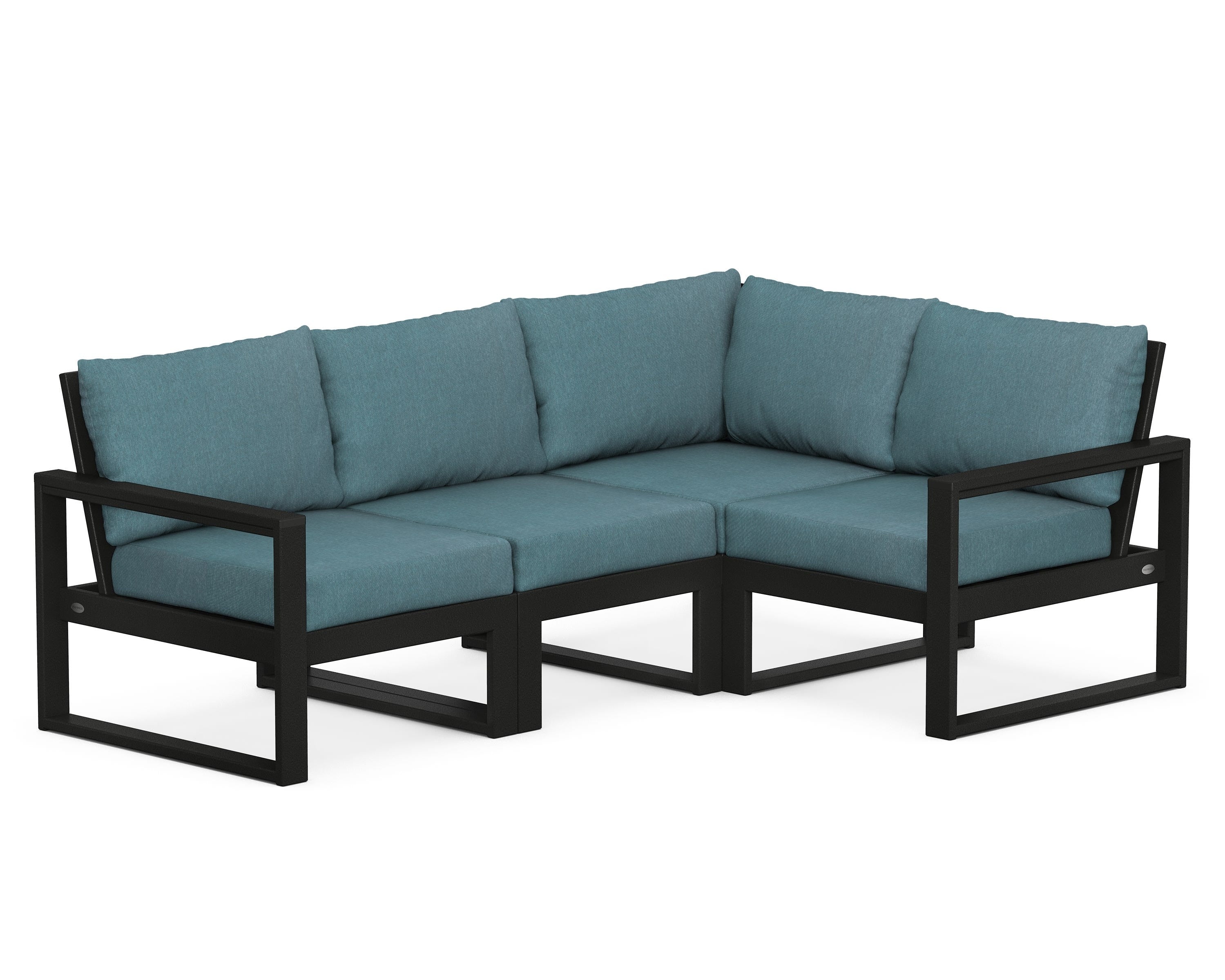 POLYWOOD® EDGE 4-Piece Modular Deep Seating Set in Black / Ocean Teal