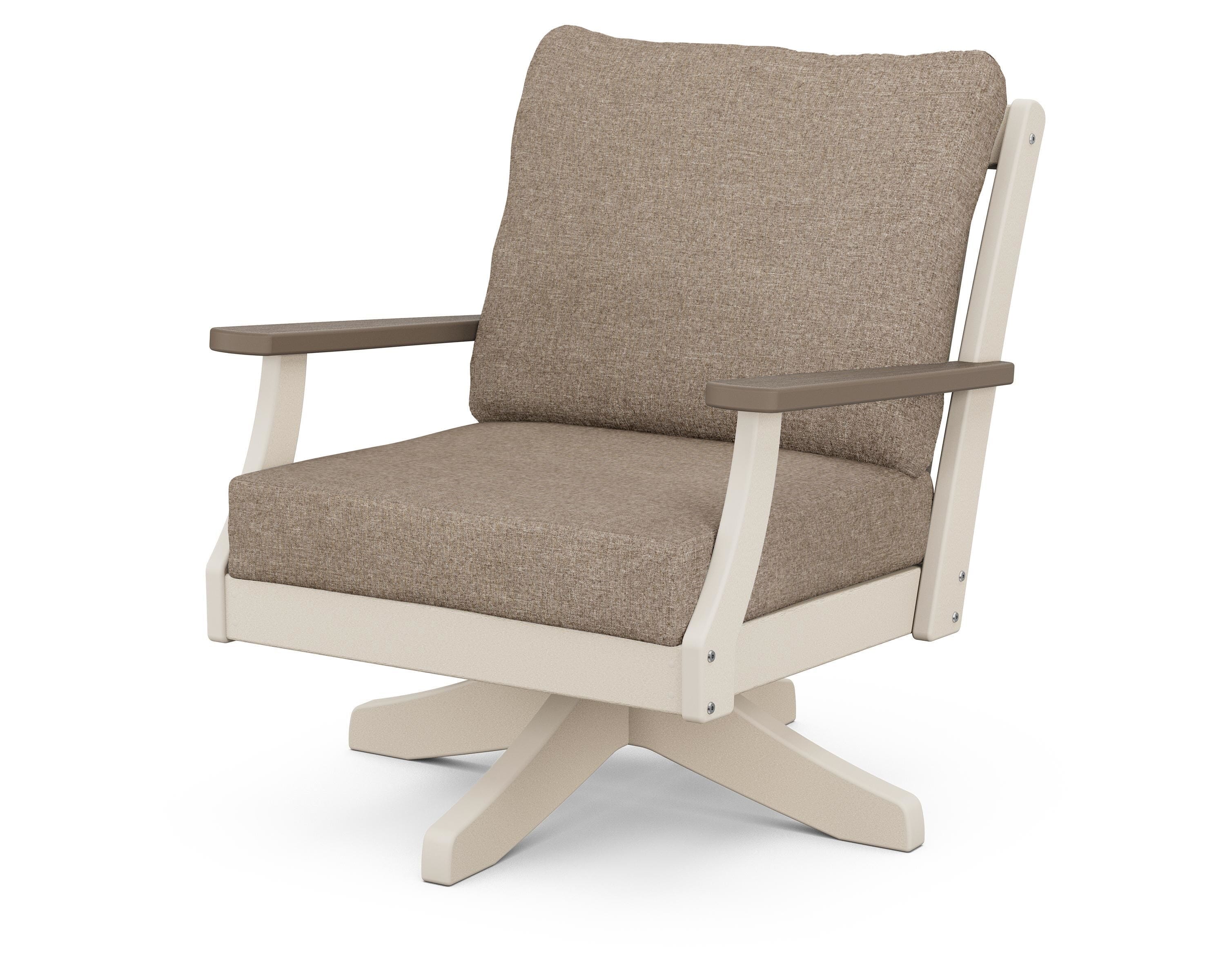 POLYWOOD® Braxton Deep Seating Swivel Chair in Sand / Kona / Spiced Burlap