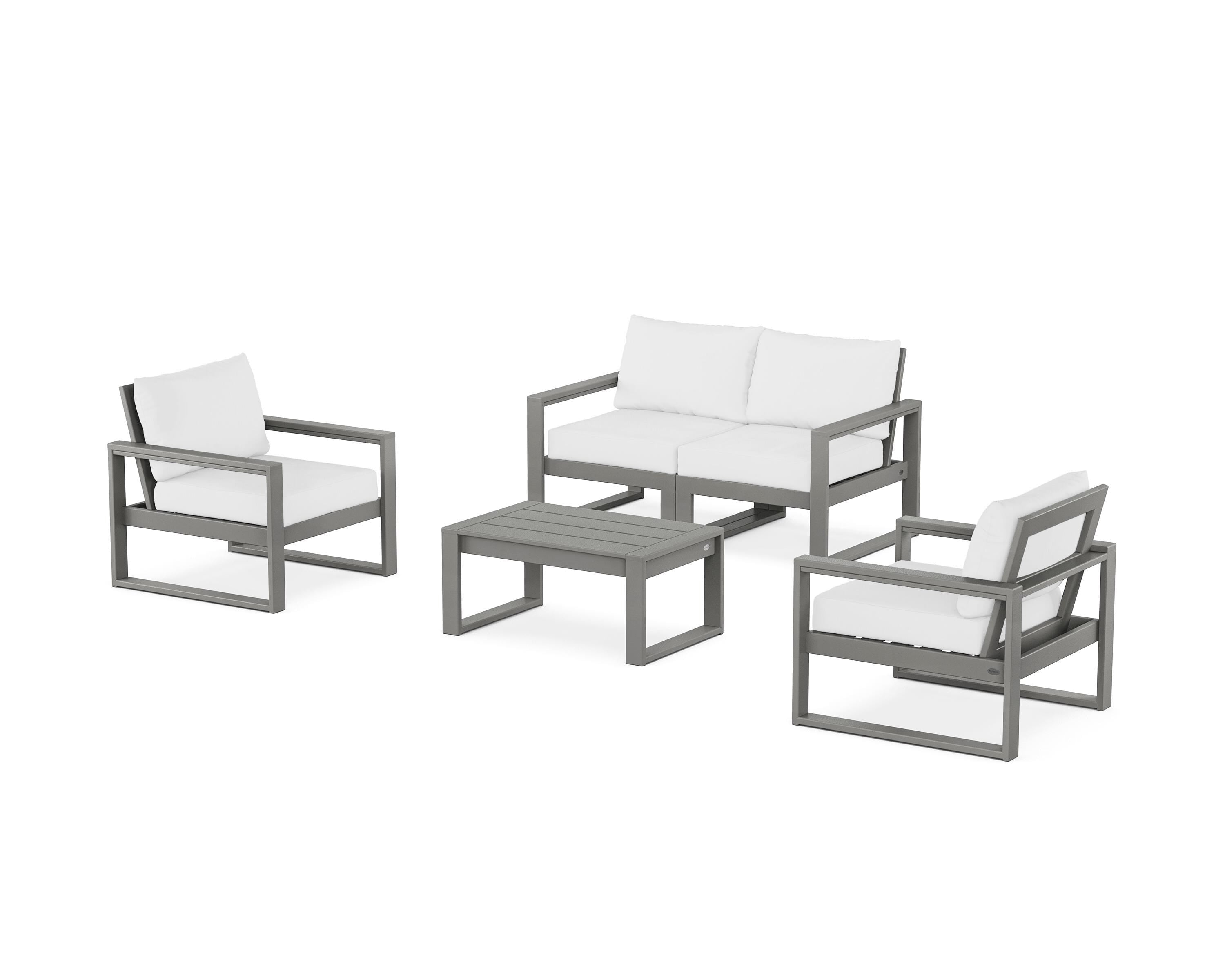 POLYWOOD® EDGE Sectional 4-Piece Deep Seating Set with Loveseat in Slate Grey / Natural
