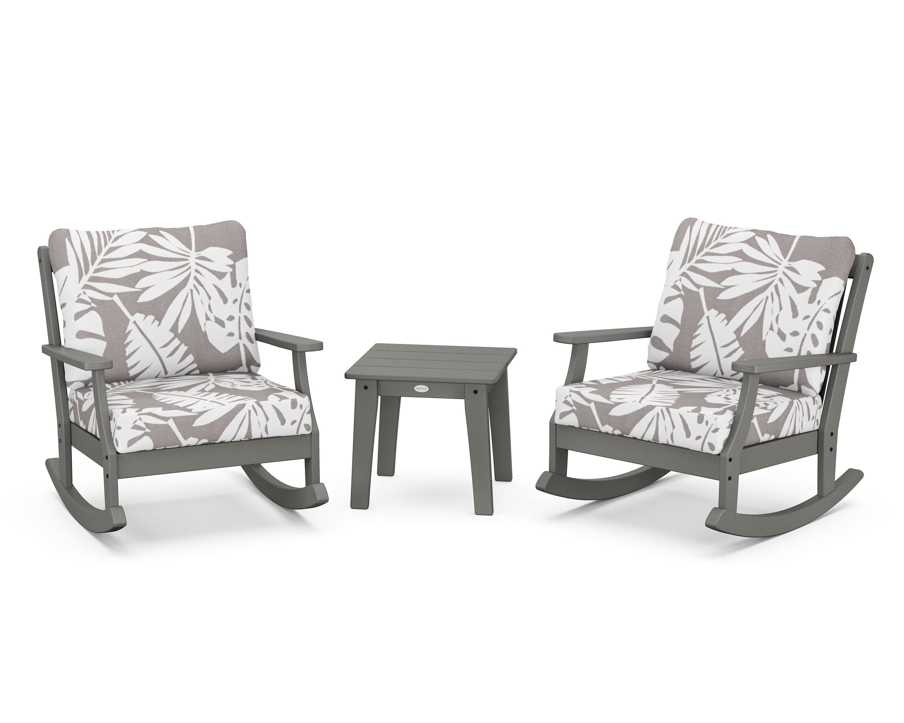 POLYWOOD® Braxton 3-Piece Deep Seating Rocker Set in Slate Grey / Leaf Grey Mist