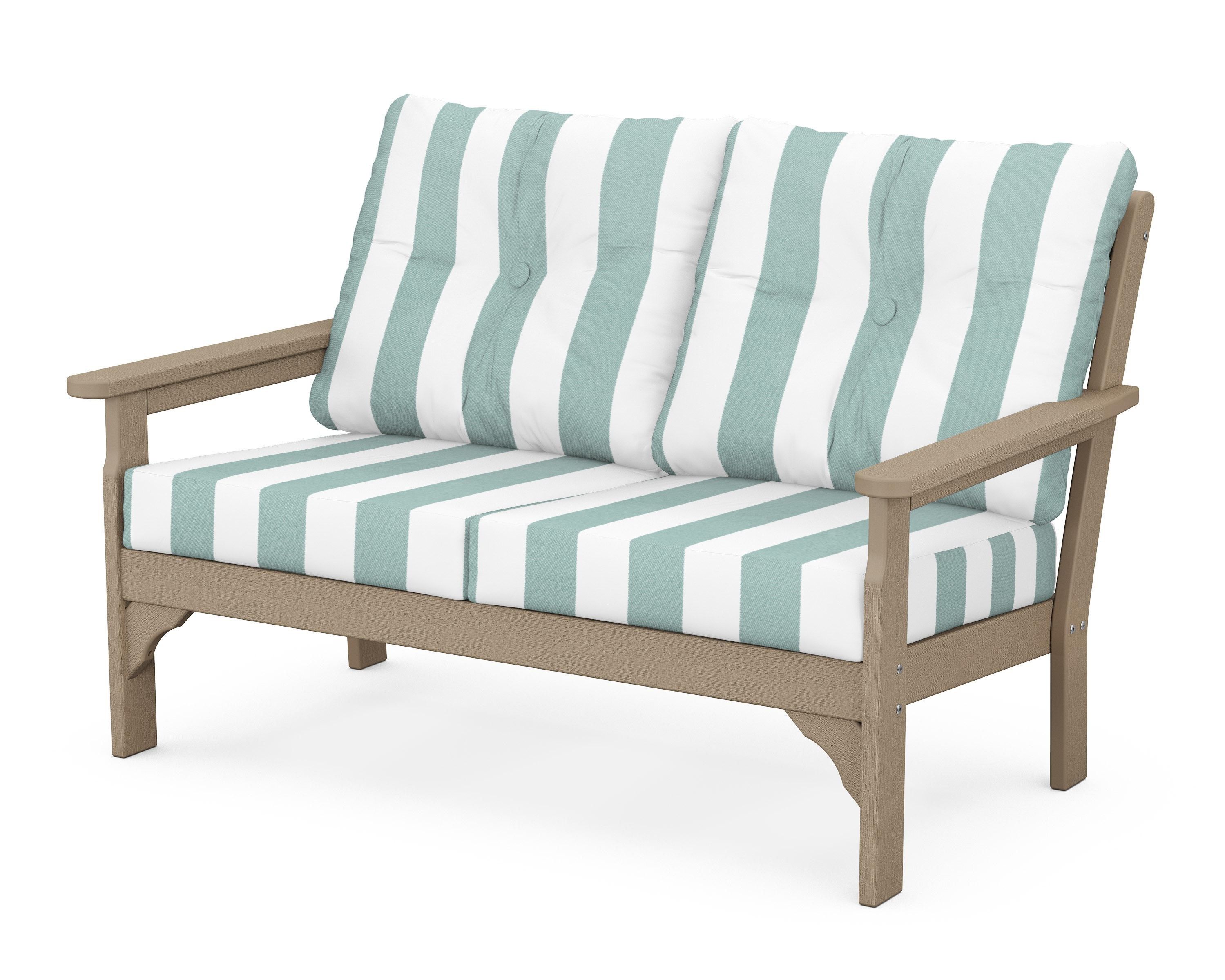 POLYWOOD® Vineyard Deep Seating Loveseat in Vintage Sahara / Cabana Stripe Glacier Spa