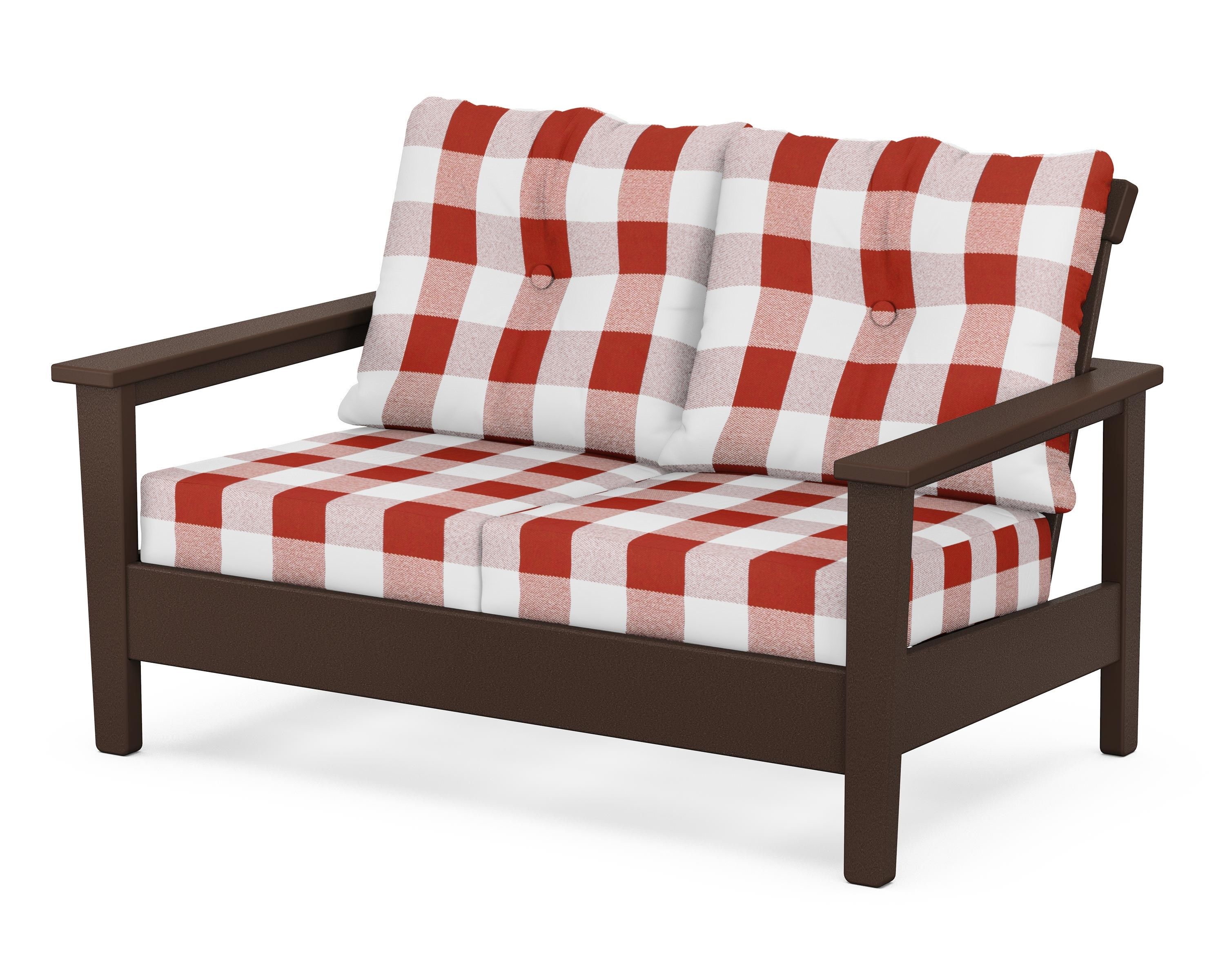 POLYWOOD® Prescott Deep Seating Loveseat in Mahogany / Buffalo Plaid Crimson