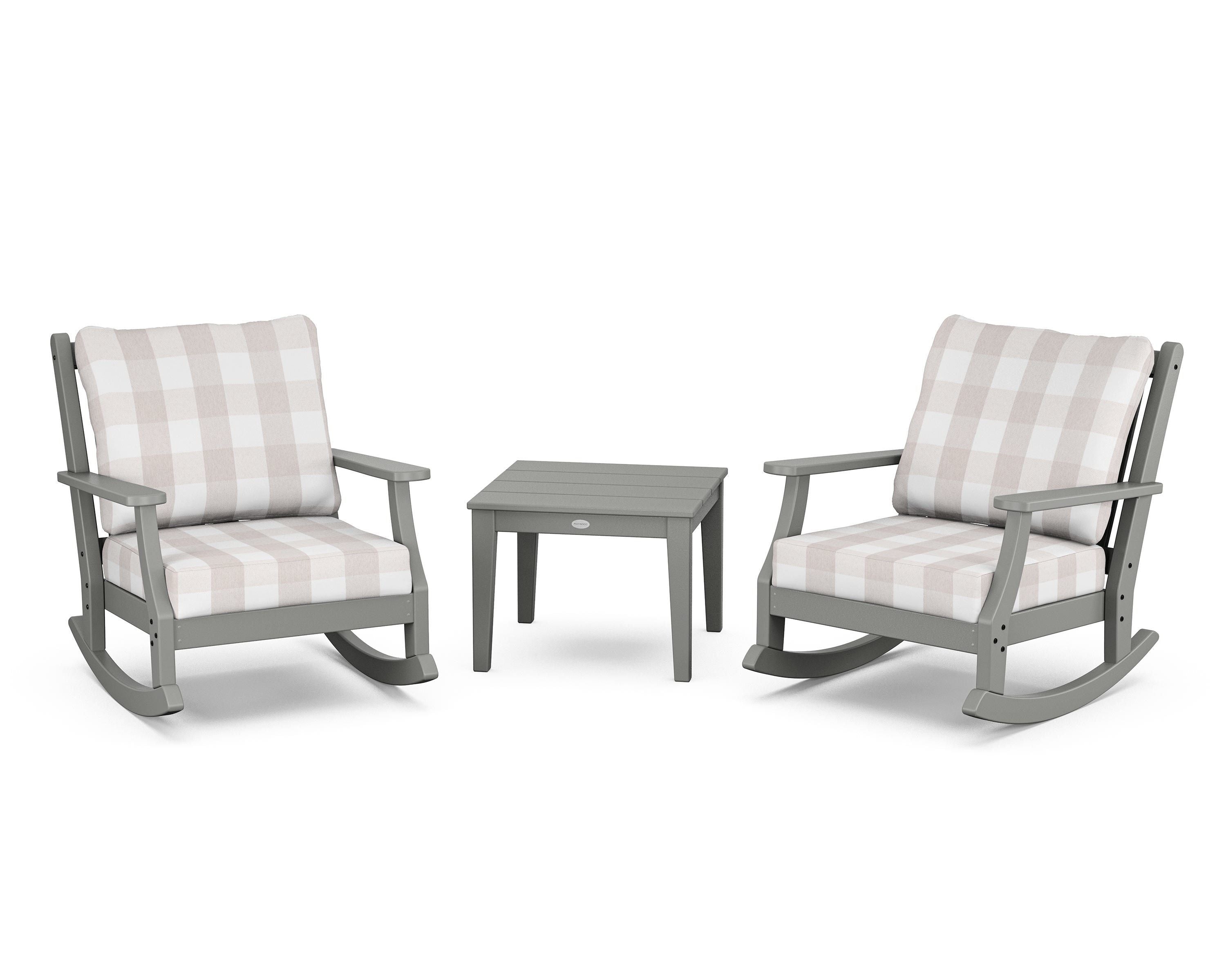 Country Living Wovendale 3-Piece Deep Seating Rocker Set in Slate Grey / Buffalo Plaid Dune Burlap