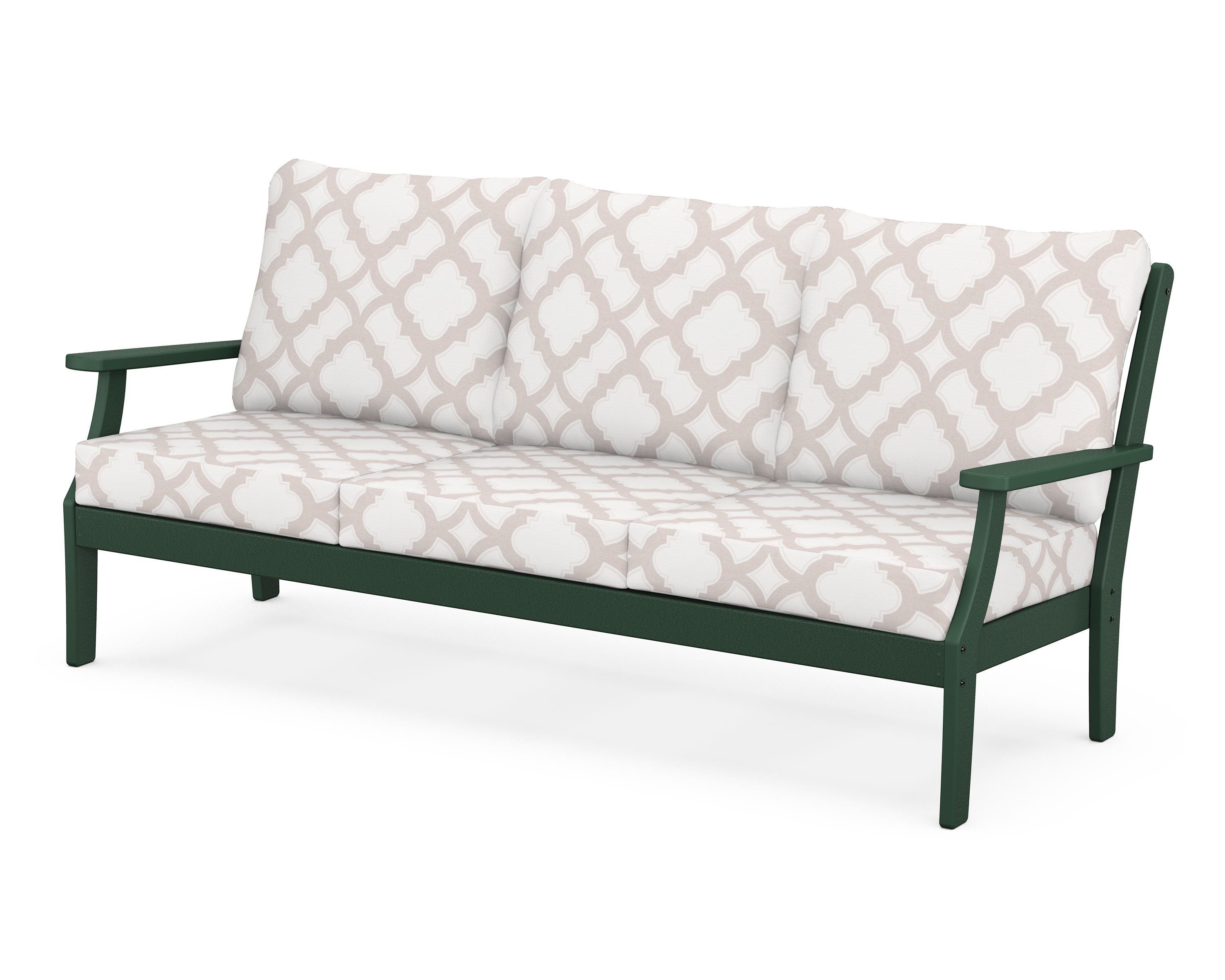 POLYWOOD® Braxton Deep Seating Sofa in Green / Trellis Dune Burlap