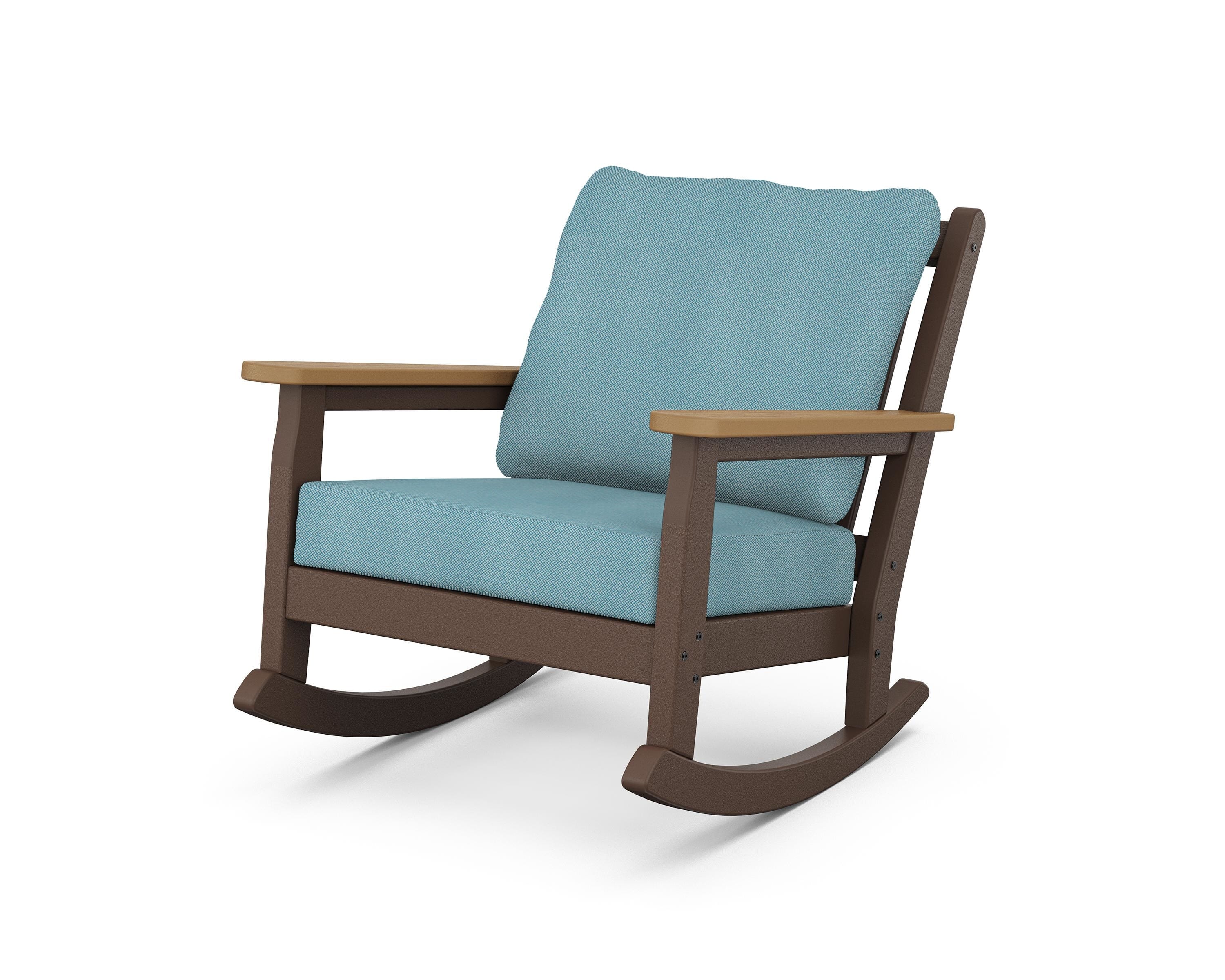 POLYWOOD® Chippendale Deep Seating Rocking Chair in Mahogany / Natural / Lattice Sky Blue