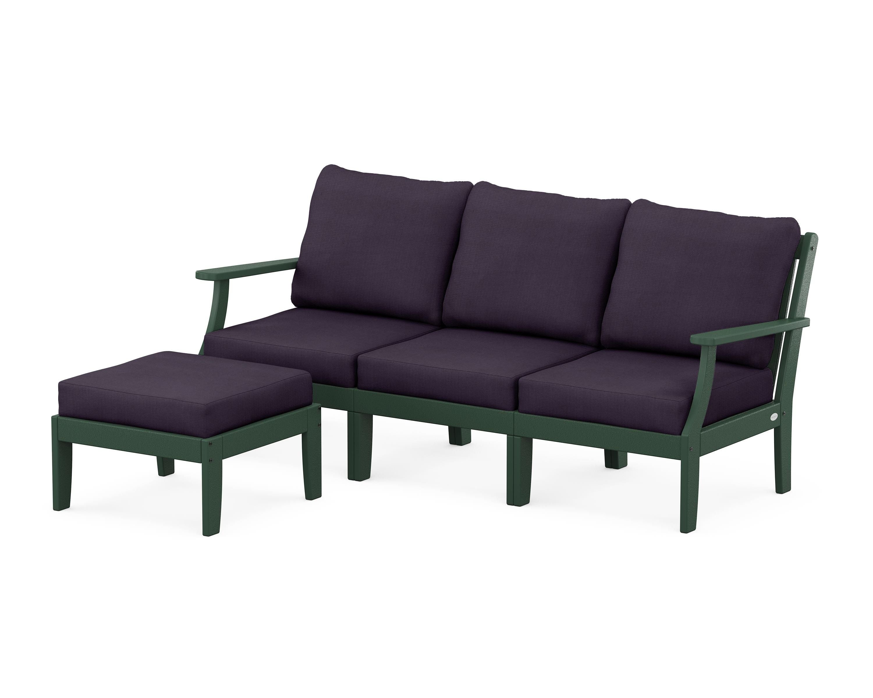 POLYWOOD® Braxton Modular 4-Piece Deep Seating Set with Ottoman in Green / Navy Linen