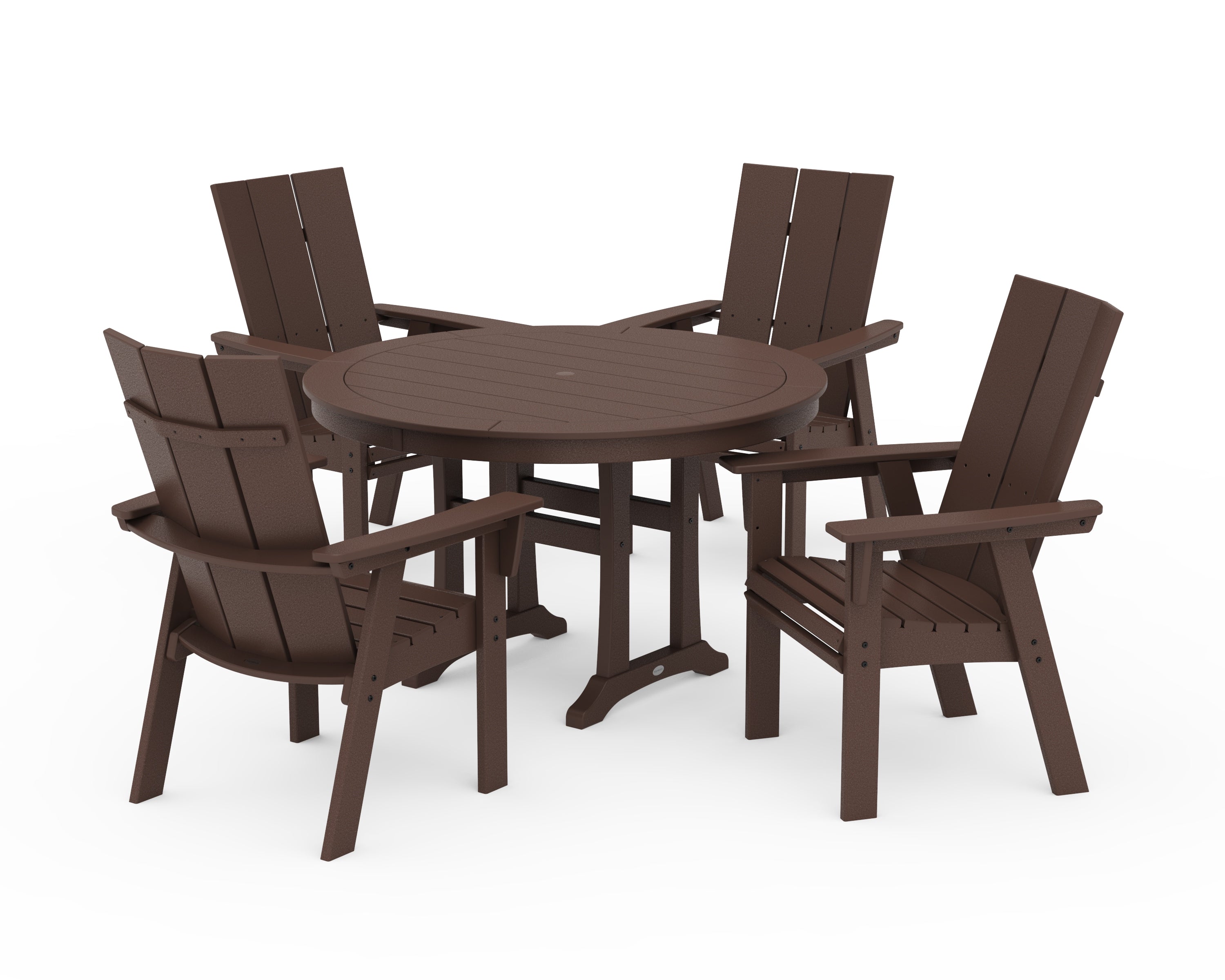 POLYWOOD® Modern Curveback Adirondack 5-Piece Nautical Trestle Dining Set in Mahogany