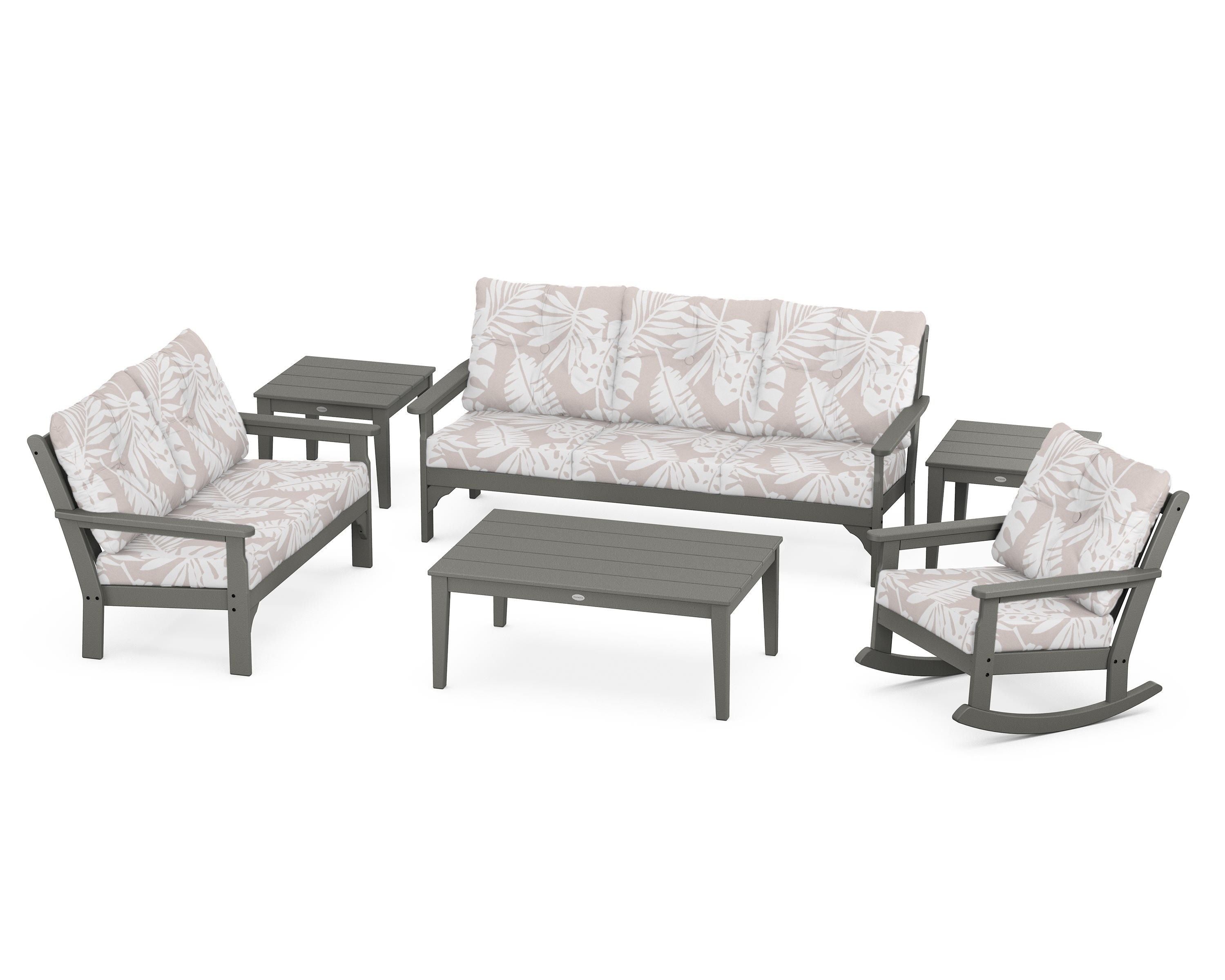 POLYWOOD® Vineyard 6-Piece Deep Seating Set in Slate Grey / Leaf Dune Burlap