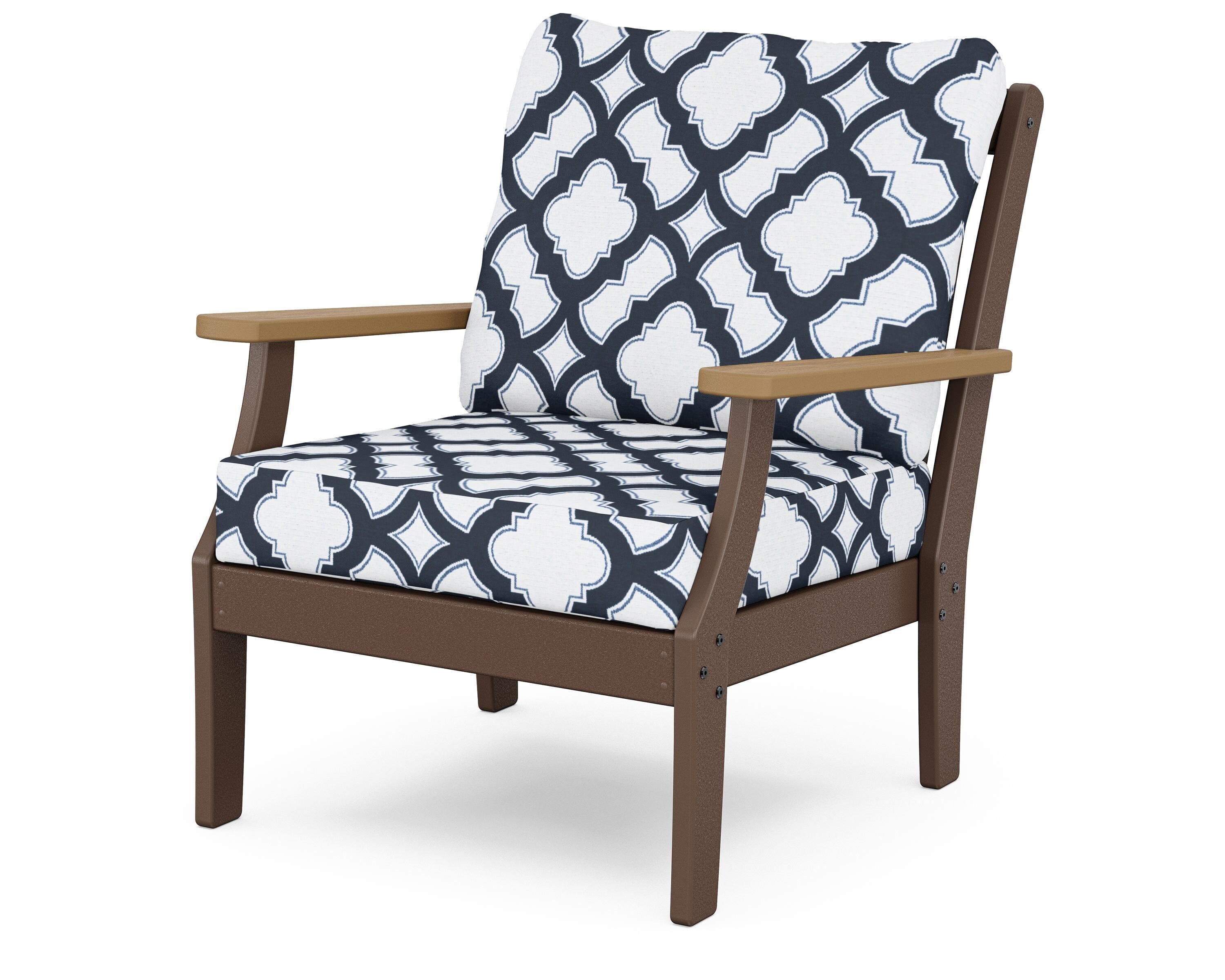 POLYWOOD® Braxton Deep Seating Chair in Mahogany / Natural / Trellis Marine Indigo