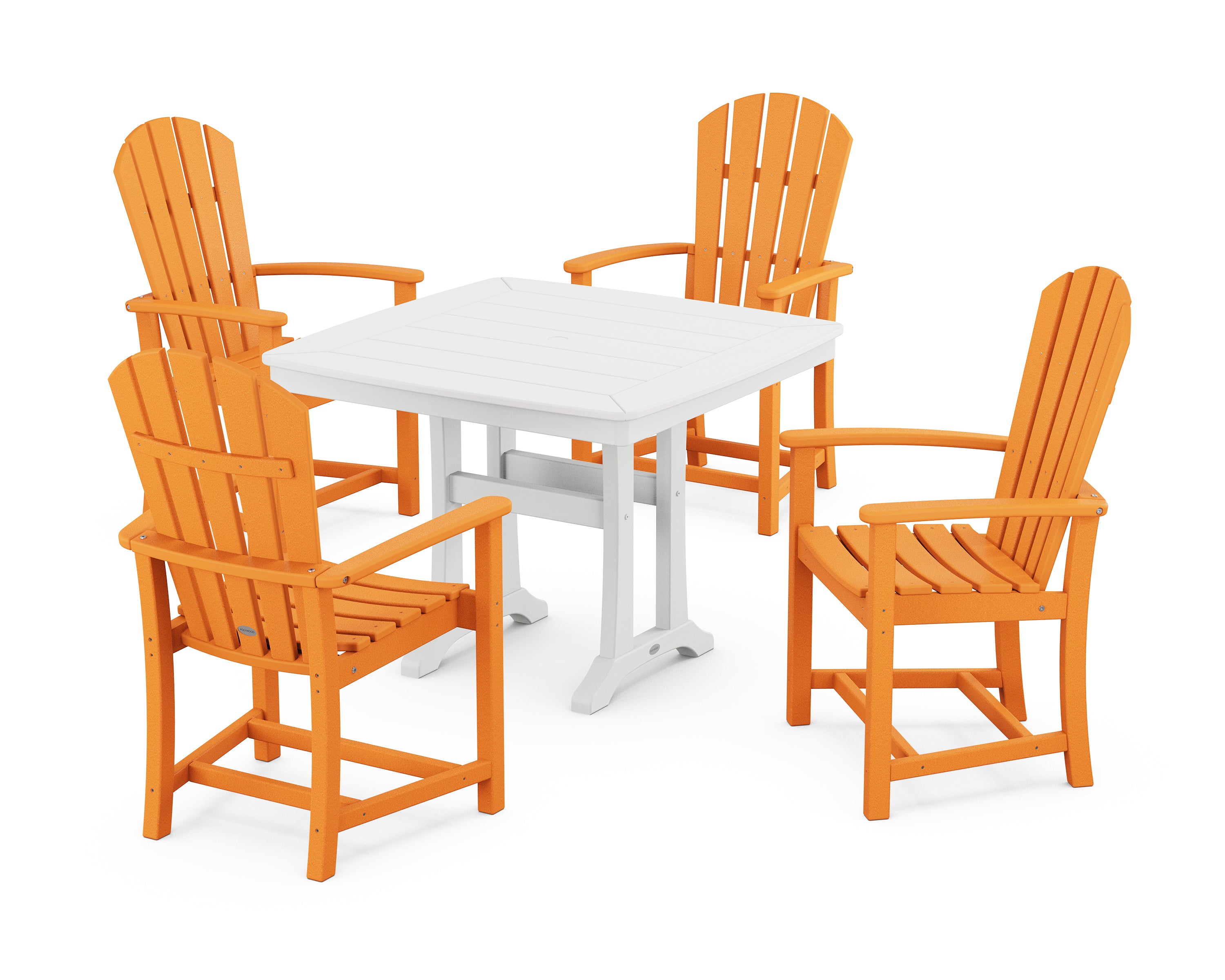 POLYWOOD® Palm Coast 5-Piece Dining Set with Trestle Legs in Tangerine / White