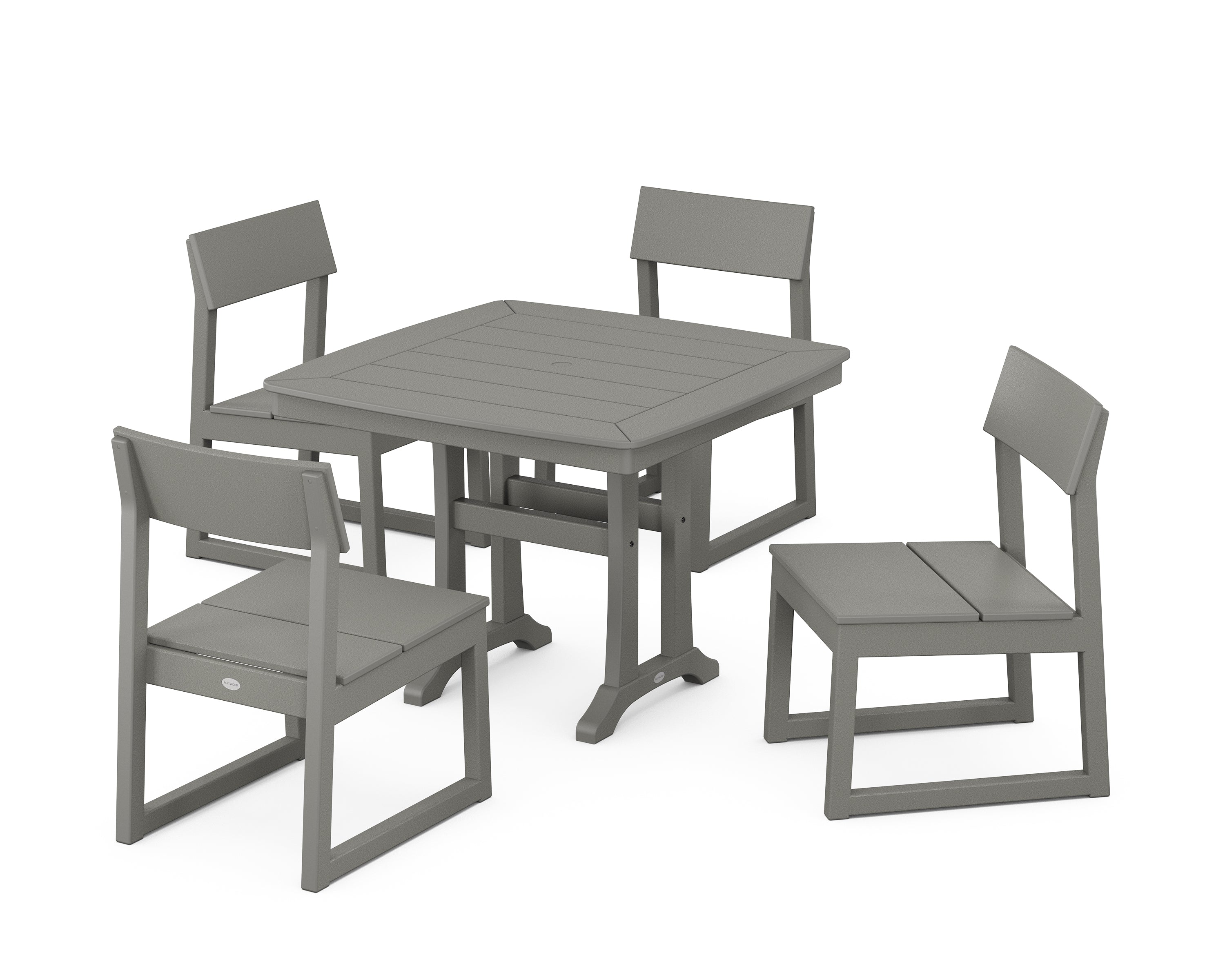 POLYWOOD® EDGE Side Chair 5-Piece Dining Set with Trestle Legs in Slate Grey