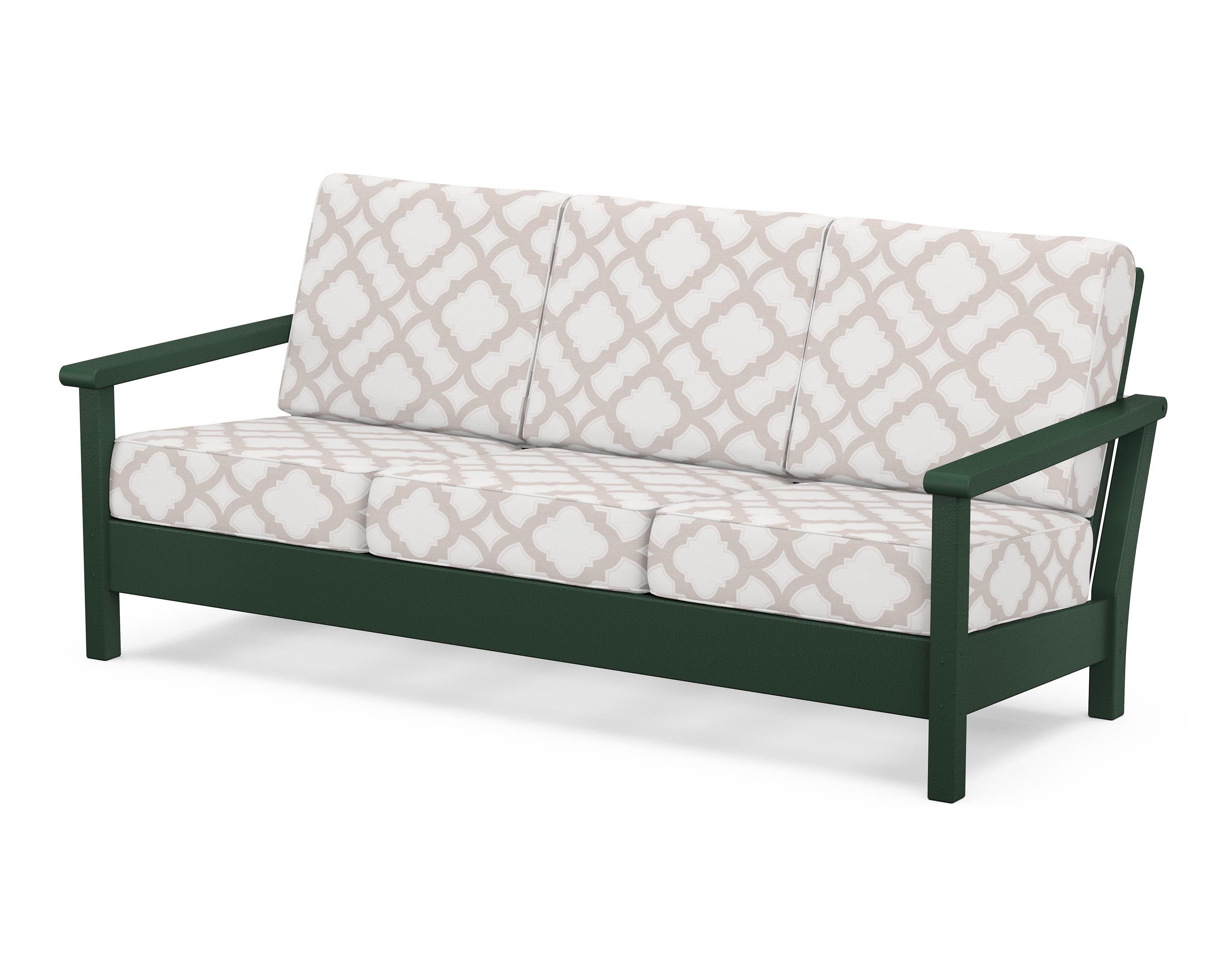 POLYWOOD® Harbour Deep Seating Sofa in Green / Trellis Dune Burlap