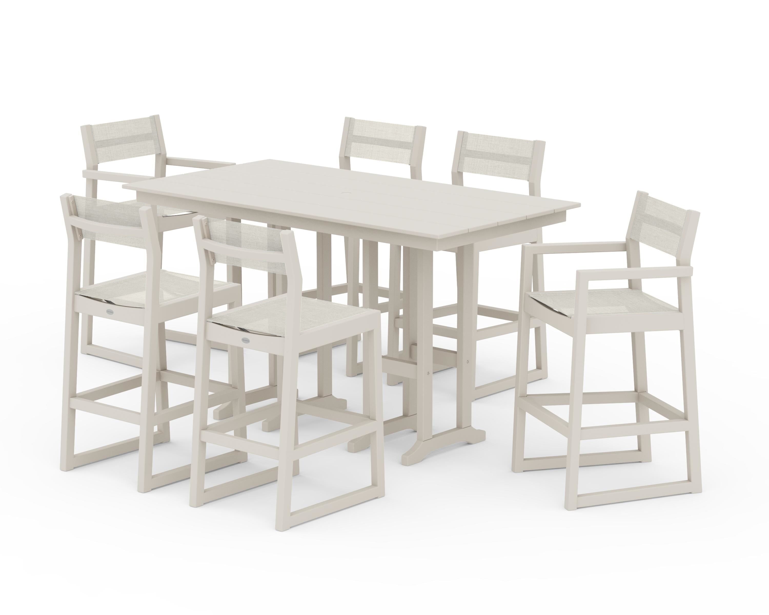 POLYWOOD® EDGE Sling 7-Piece Farmhouse Bar Set in Sand / Parchment Sling