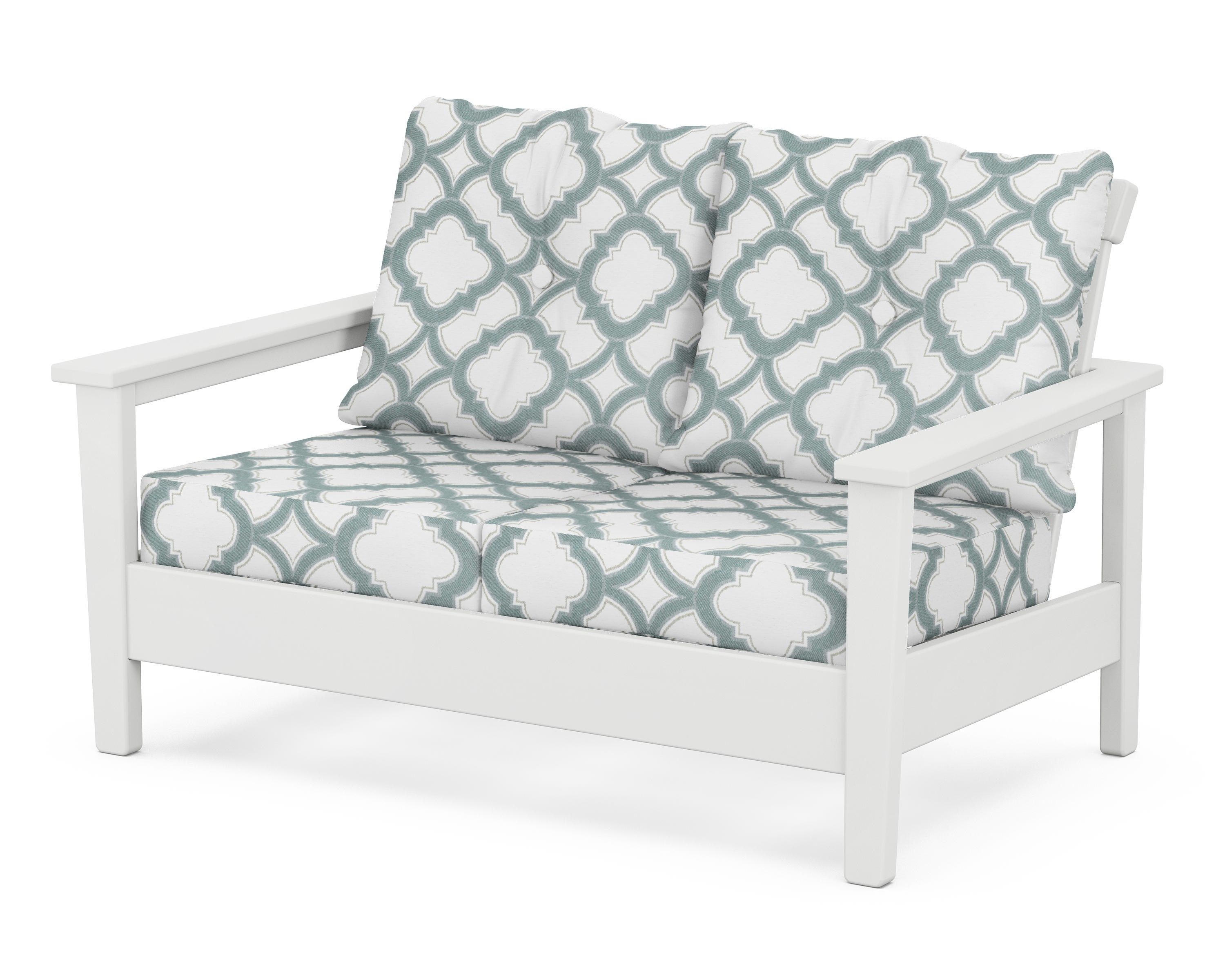 POLYWOOD® Prescott Deep Seating Loveseat in White / Trellis Glacier Spa