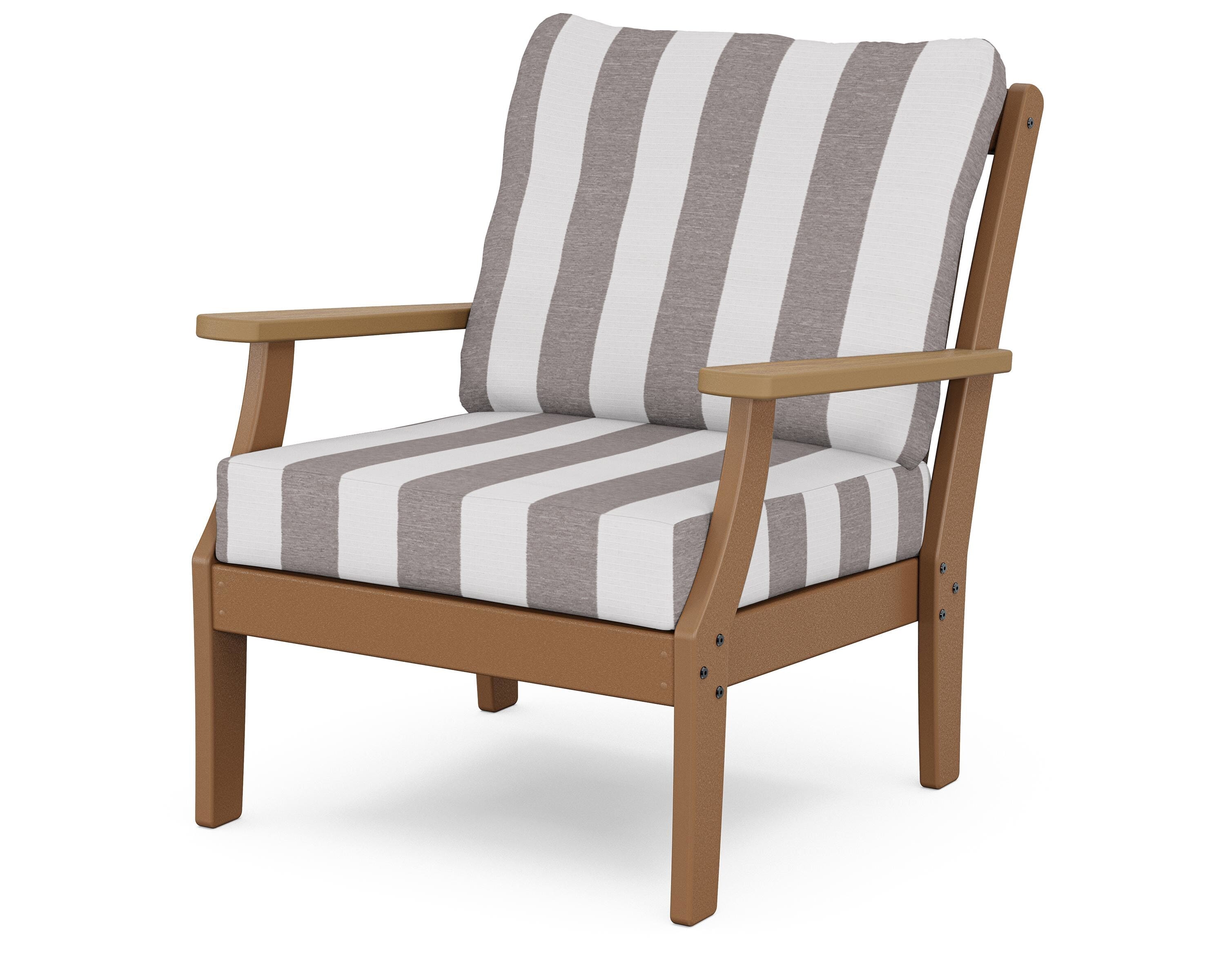 POLYWOOD® Braxton Deep Seating Chair in Teak / Natural / Cabana Stripe Grey Mist