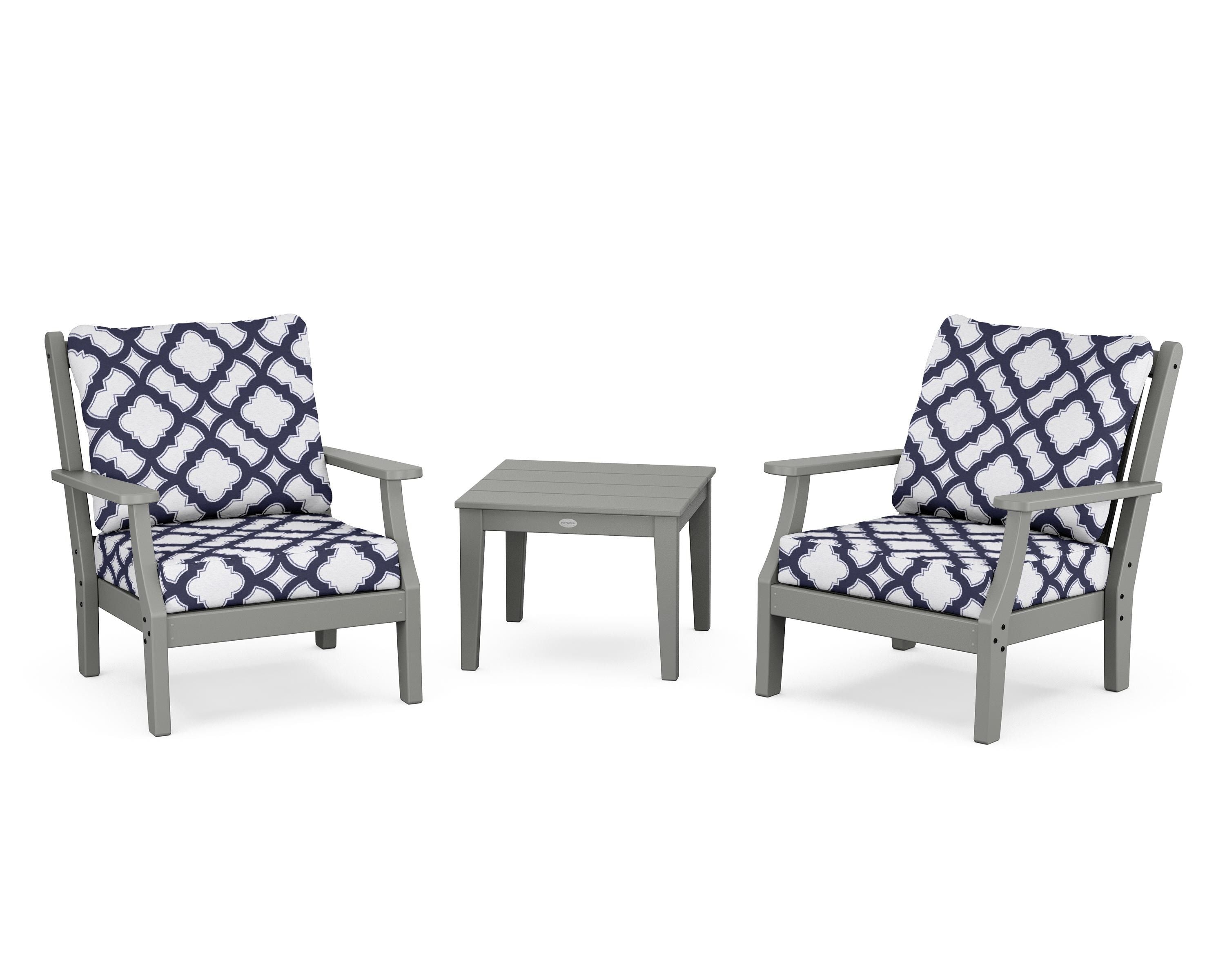 Country Living Wovendale 3-Piece Deep Seating Set in Slate Grey / Trellis Navy