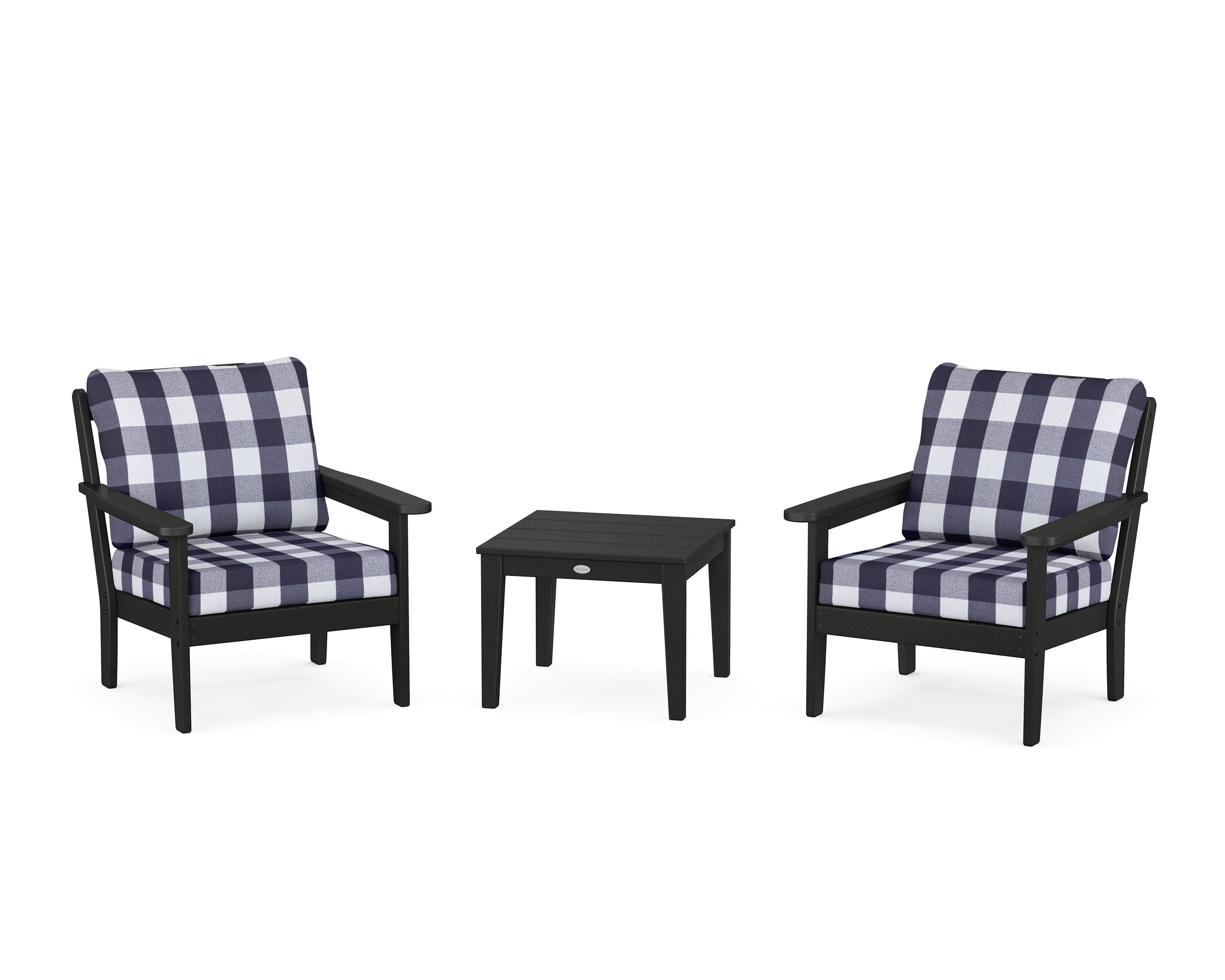 Country Living Cottage 3-Piece Deep Seating Set in Black / Buffalo Plaid Navy