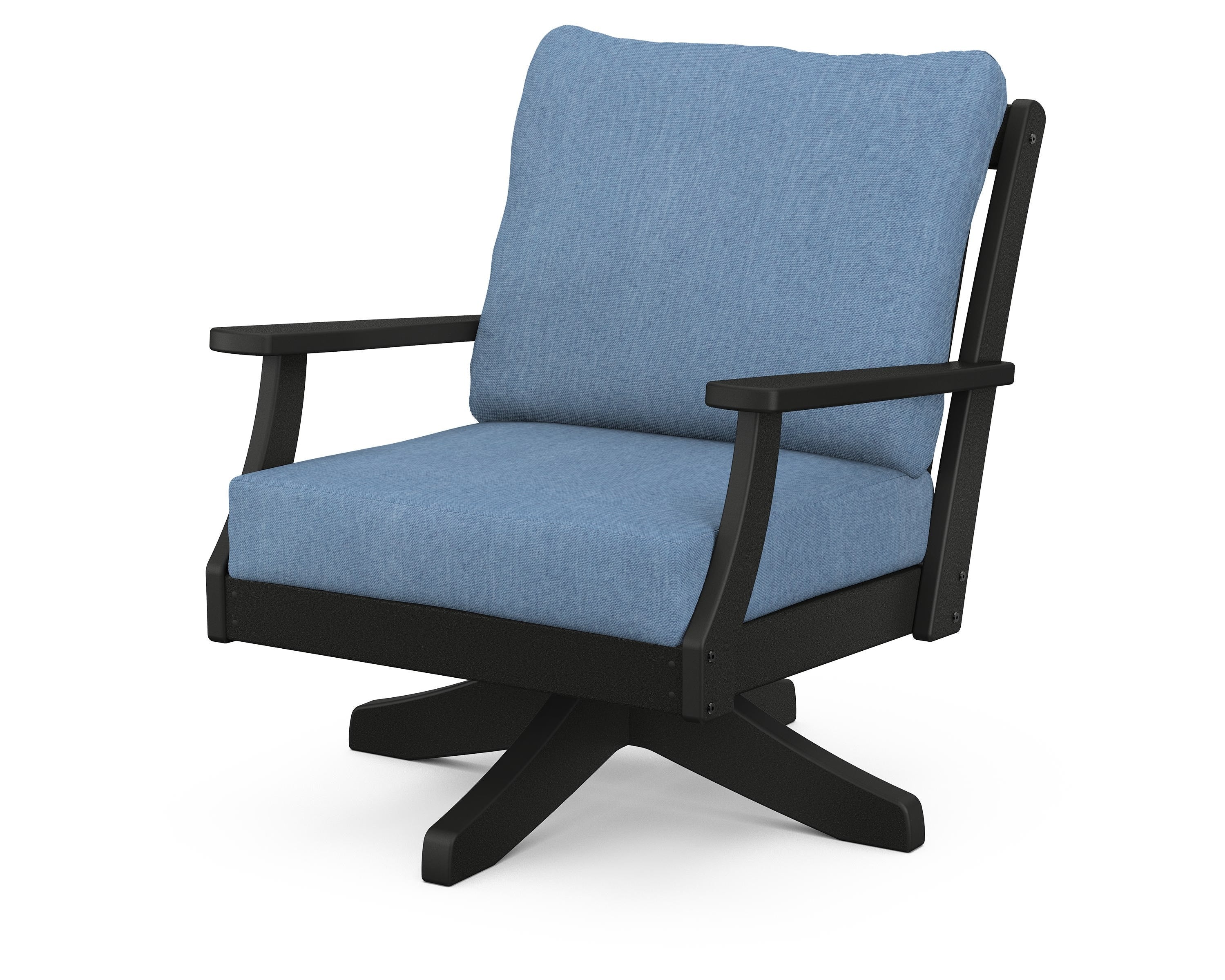 POLYWOOD® Braxton Deep Seating Swivel Chair in Black / Sky Blue
