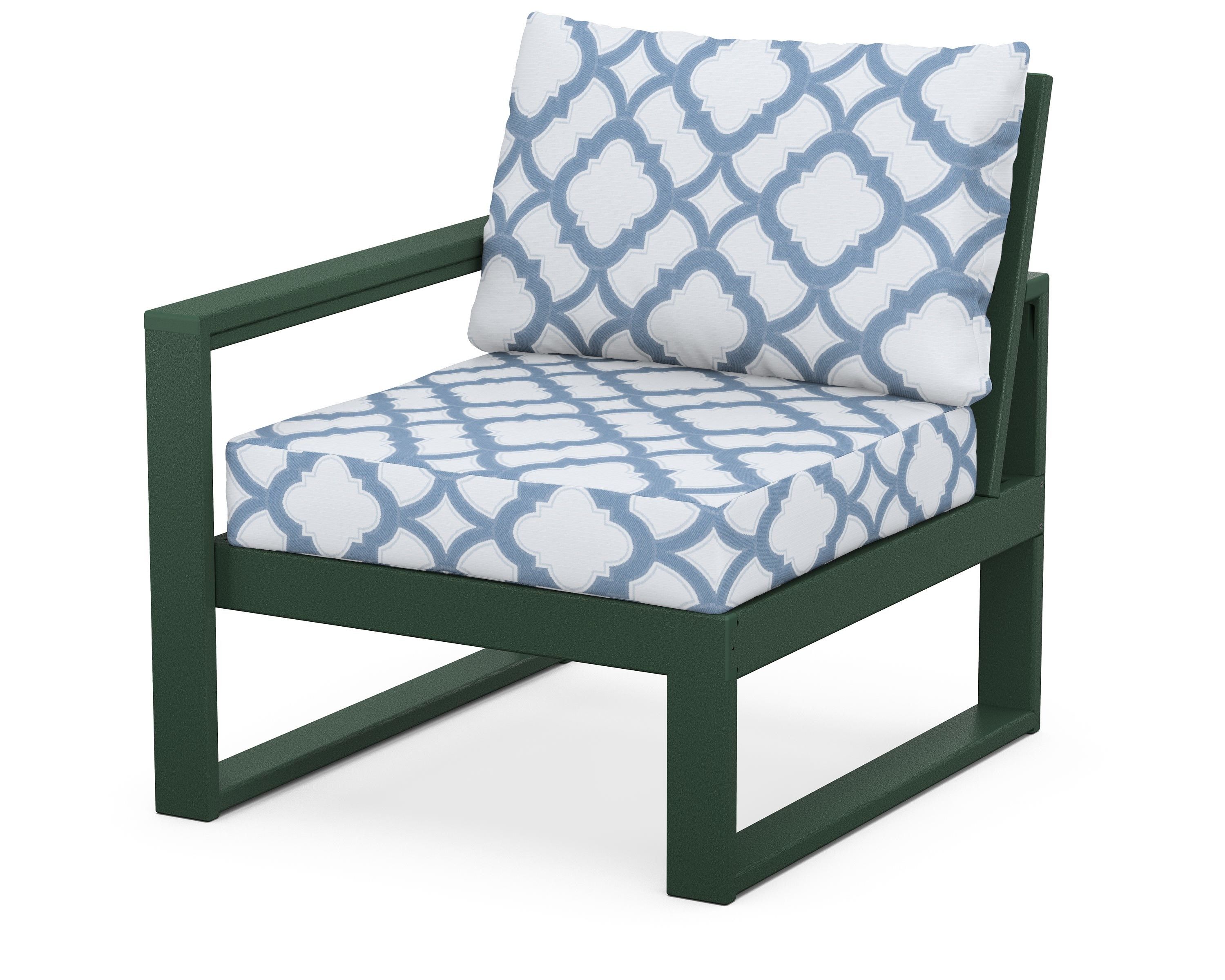 POLYWOOD® EDGE Modular Left Arm Chair in Green / Trellis Sky Blue