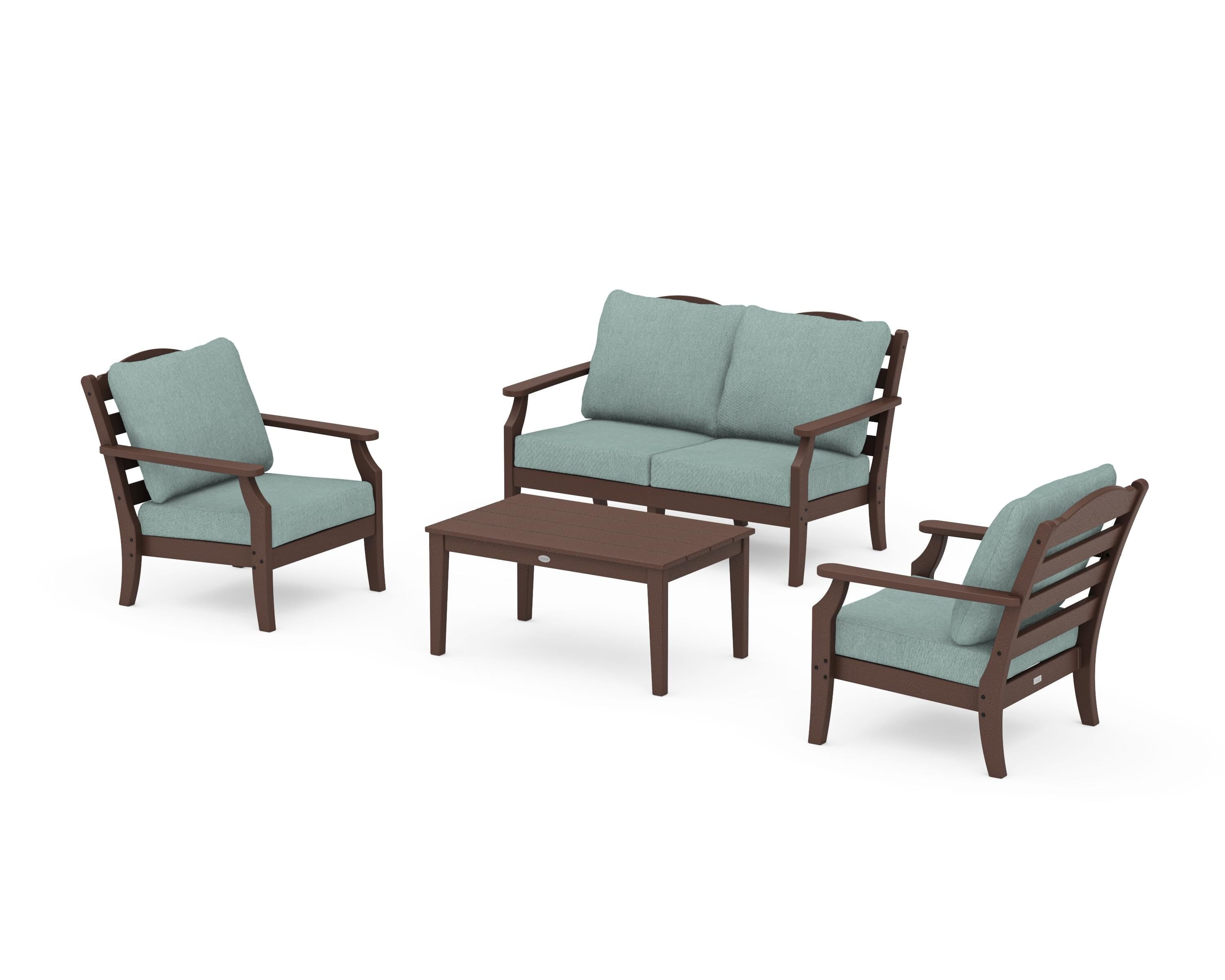 Draper James™ by POLYWOOD® Savannah 4-Piece Deep Seating Set with Loveseat in Mahogany / Glacier Spa