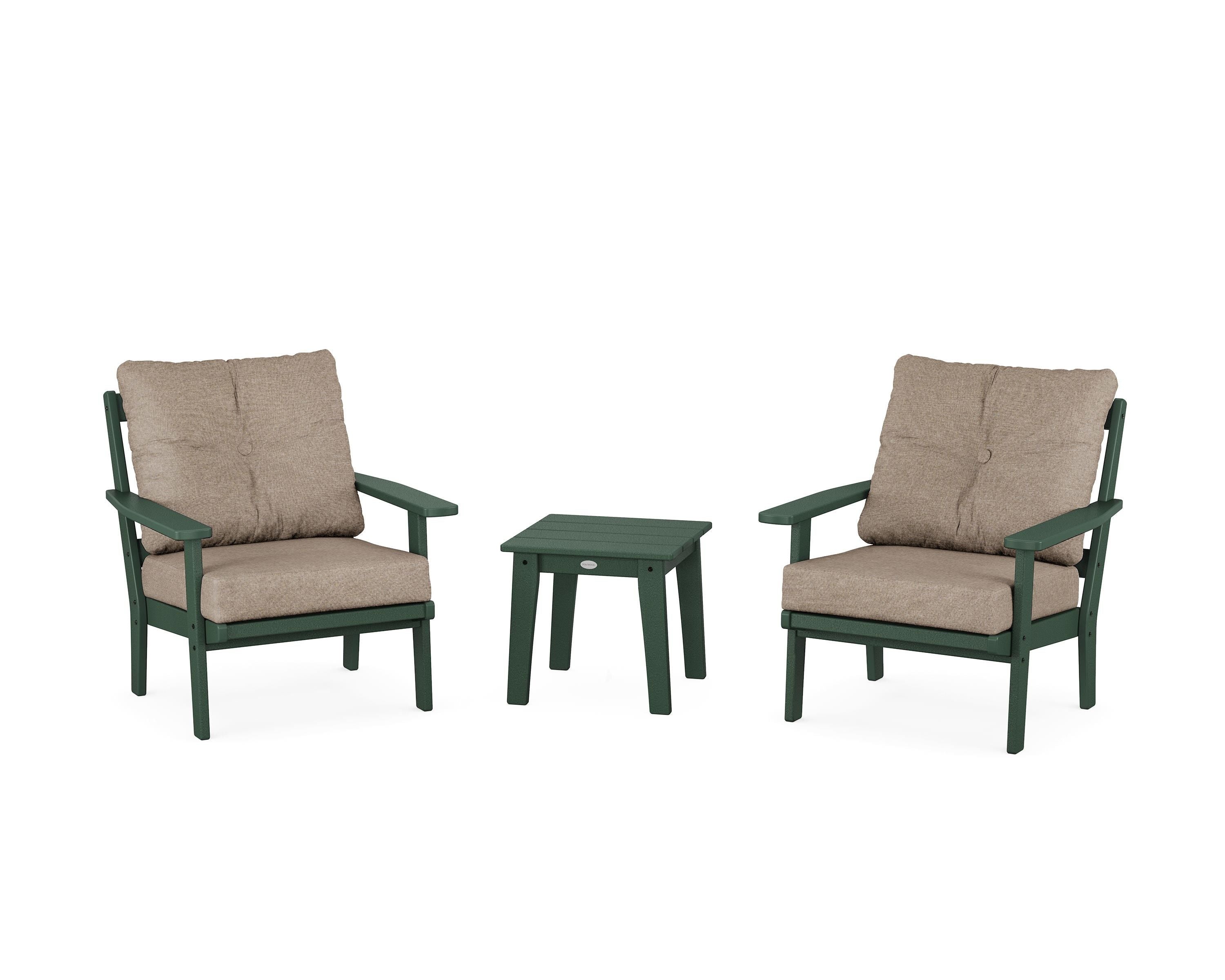 POLYWOOD® Oxford 3-Piece Deep Seating Set in Green / Spiced Burlap