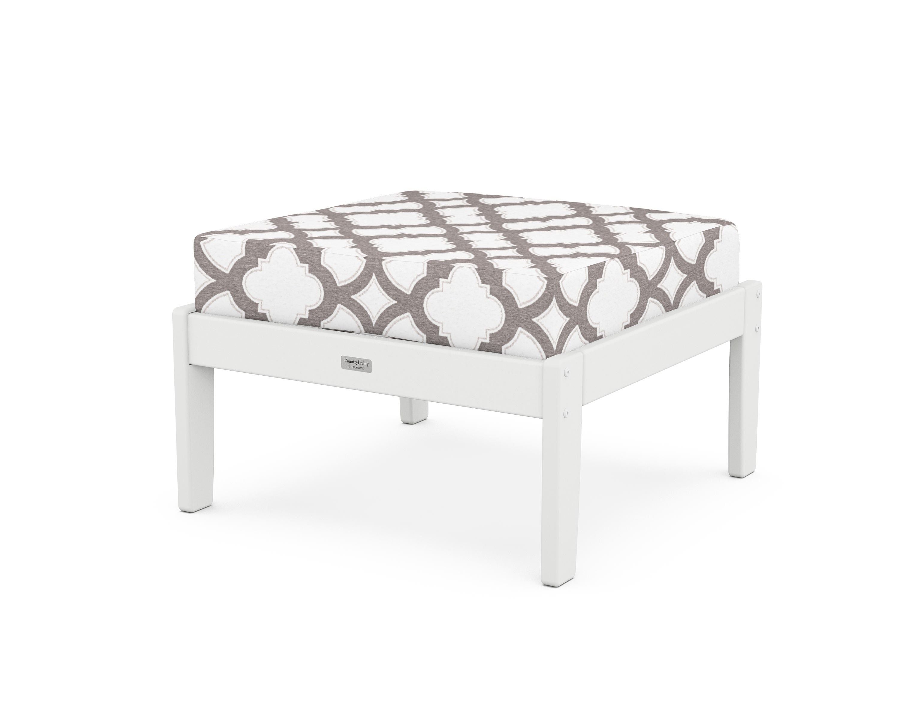 Country Living Cottage Deep Seating Ottoman in White / Trellis Grey Mist
