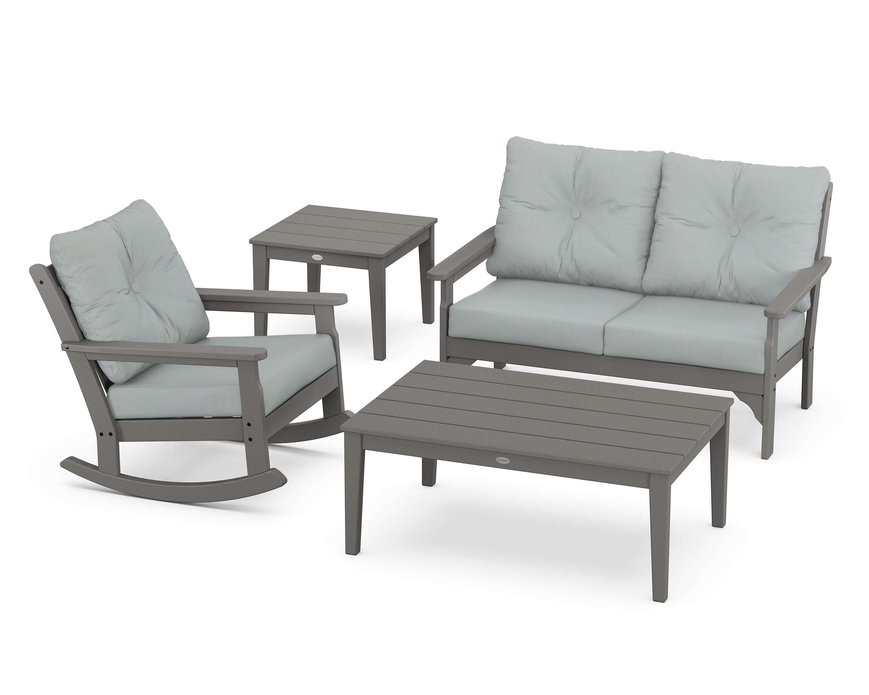 POLYWOOD® Vineyard 4-Piece Deep Seating Rocker Set in Slate Grey / Spa