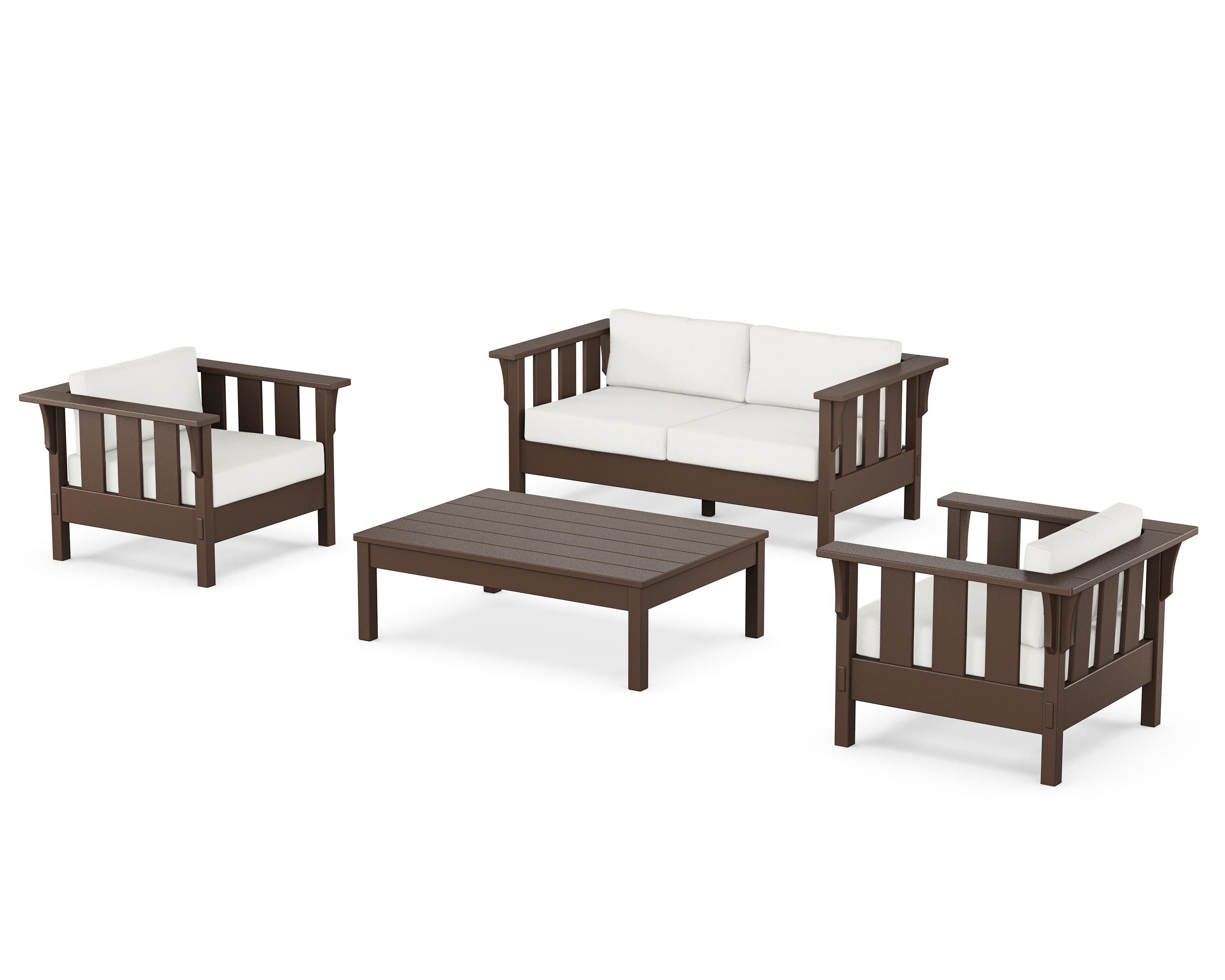 Martha Stewart by POLYWOOD® Acadia 4-Piece Deep Seating Set with Loveseat in Mahogany / Natural Linen